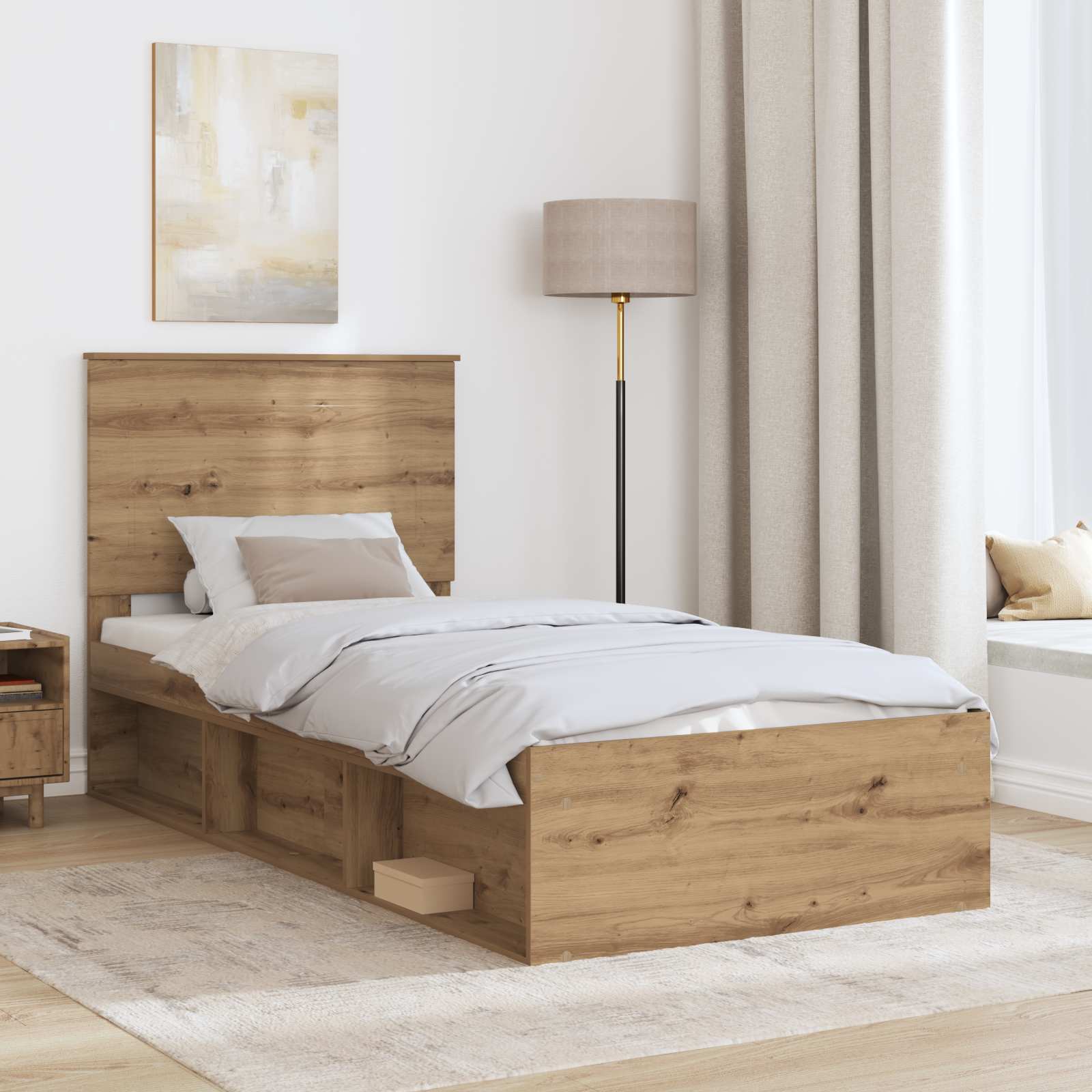 Cadre de lit Chêne artisan 90 x 200 cm Bois de pin massif - XIOS
