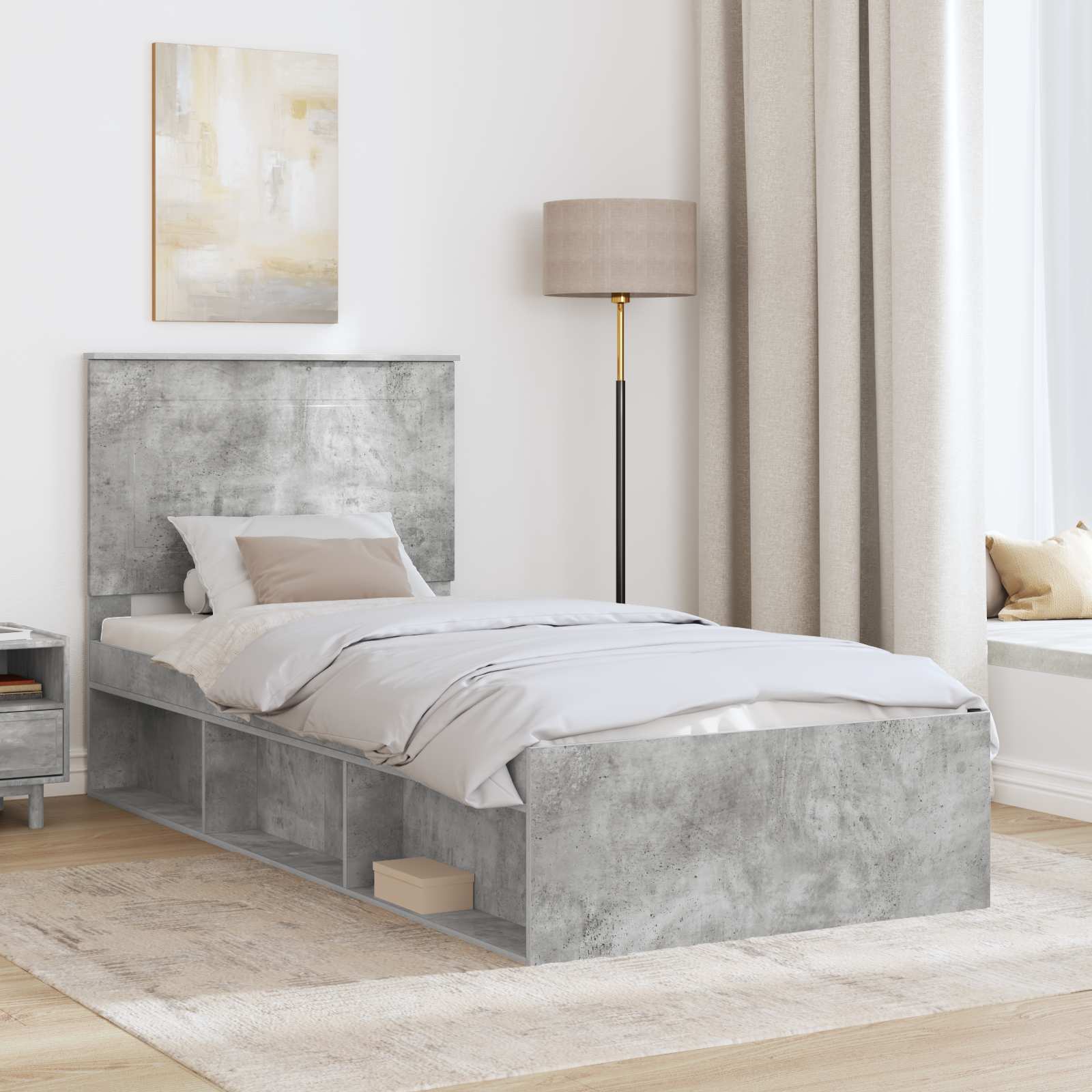 Cadre de lit Gris Béton 75 x 190 cm Bois de pin massif - XIOS