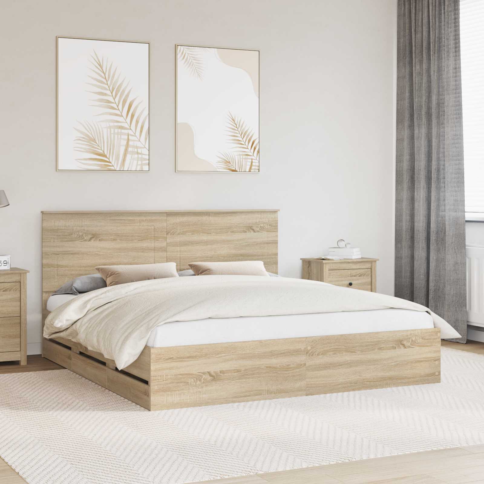 Cadre de lit Chêne Sonoma 200 x 200 cm Bois Ingénierie - XIOS