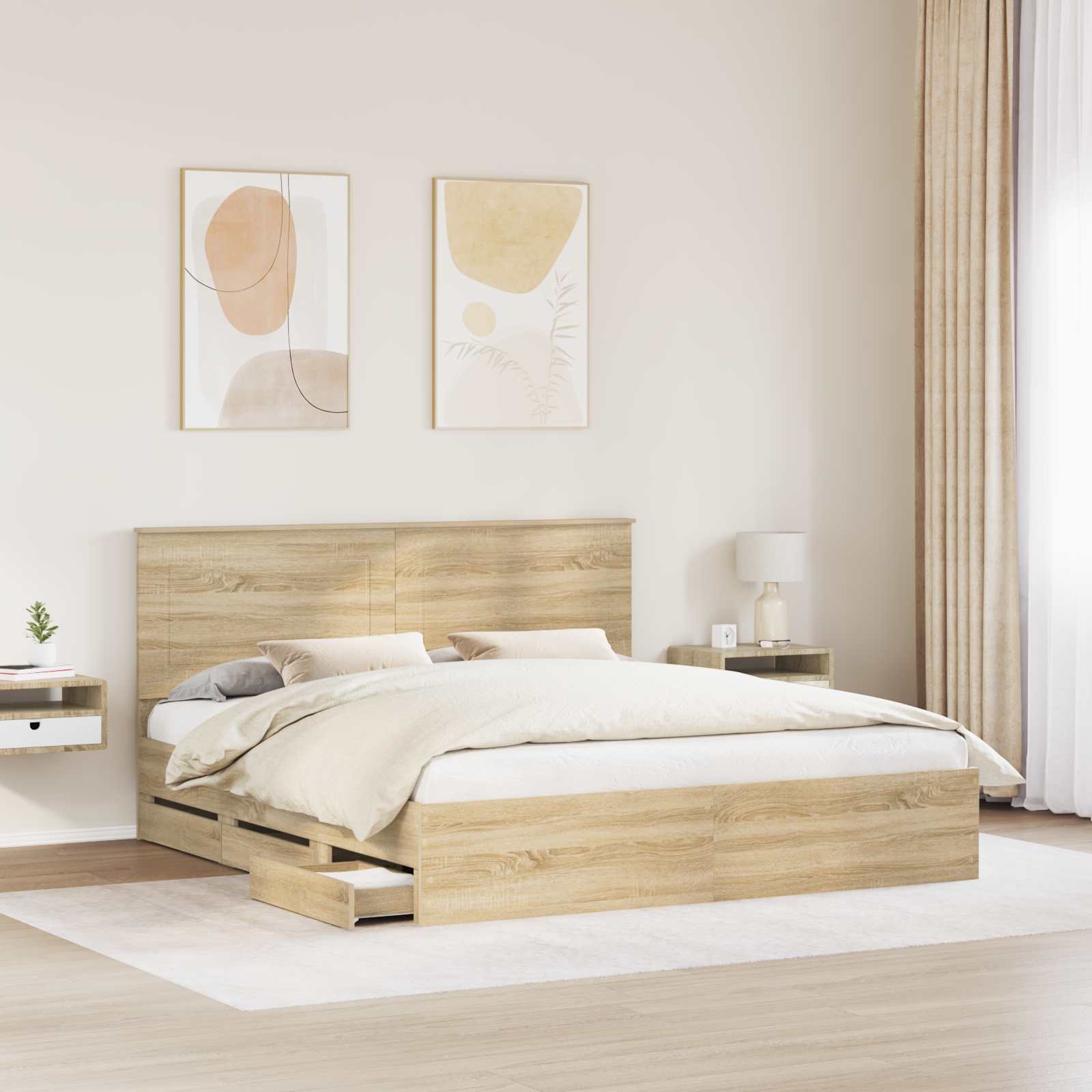 Cadre de lit Chêne Sonoma 200 x 200 cm Bois Ingénierie - XIOS