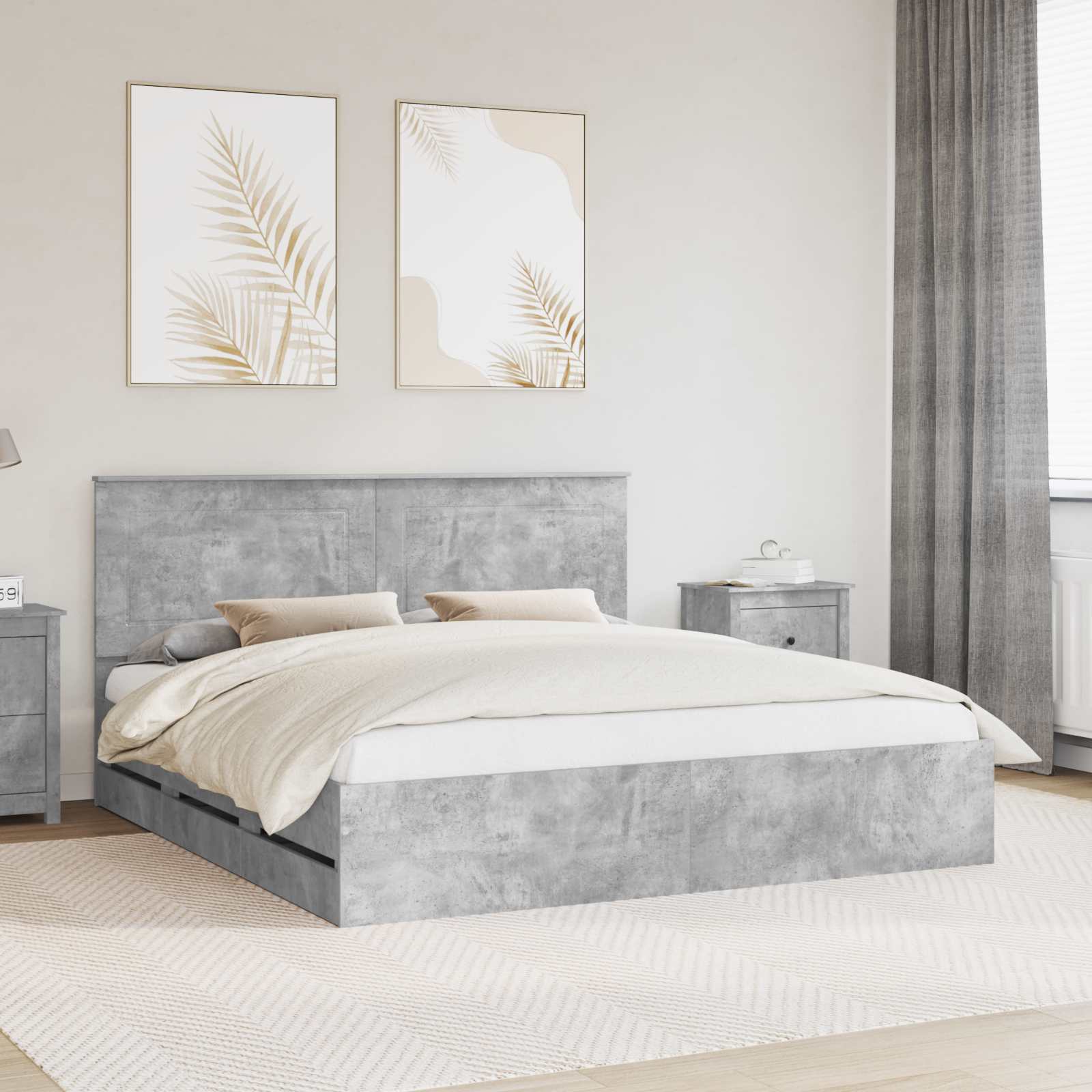 Cadre de lit Gris béton 200 x 200 cm Bois Ingénierie - XIOS