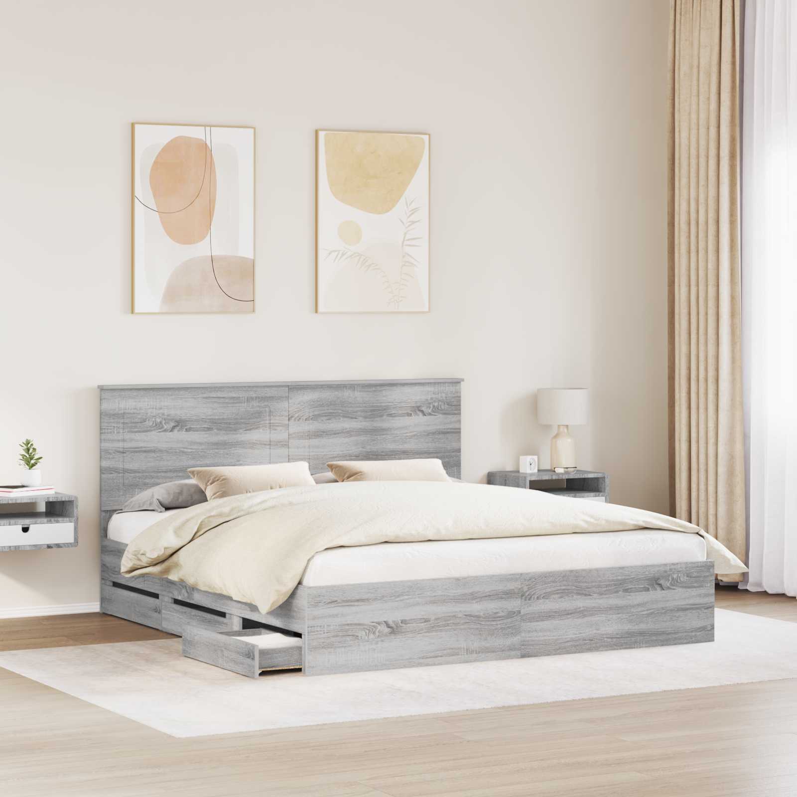 Cadre de lit Gris Sonoma 200 x 200 cm Bois Ingénierie - XIOS