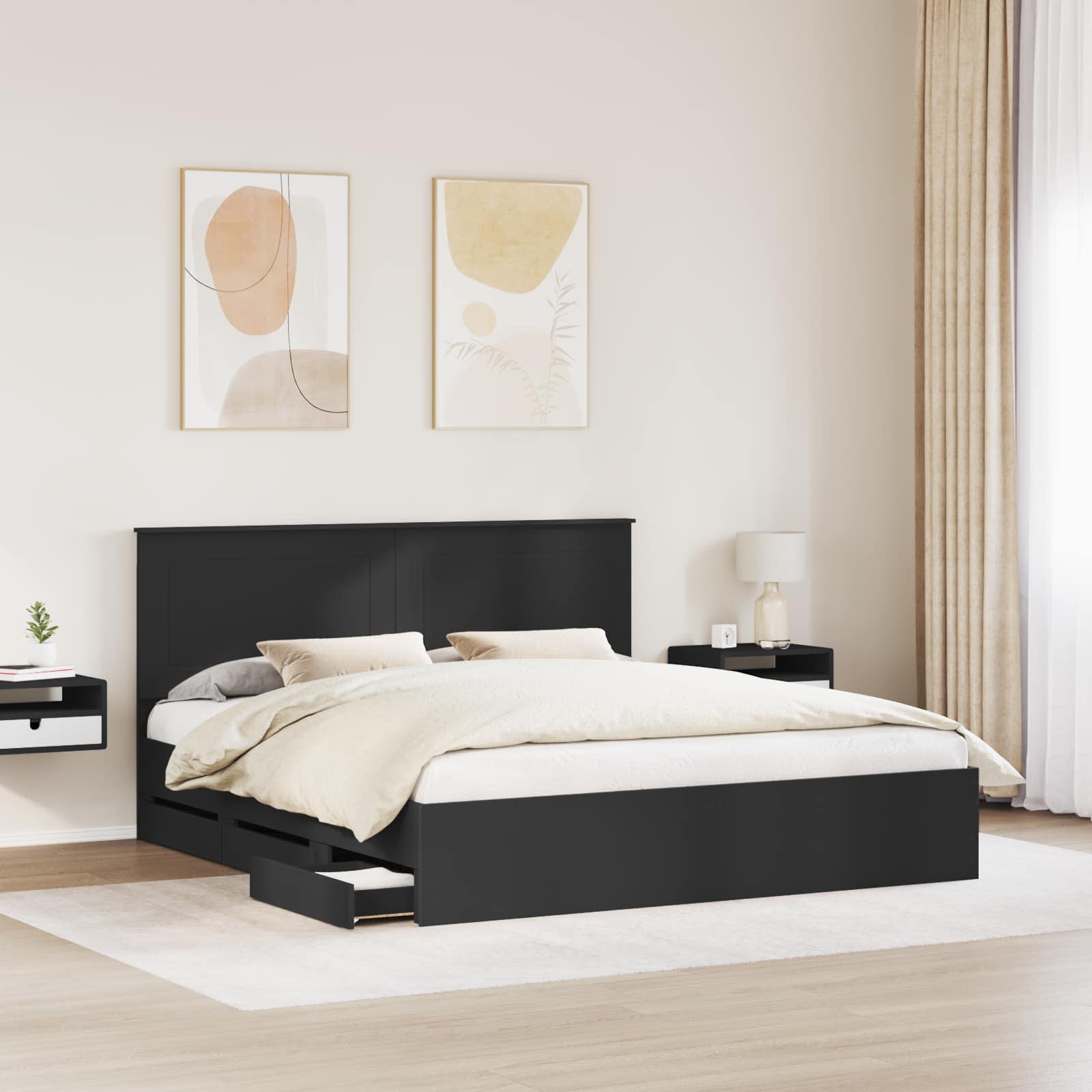 Cadre de lit avec tiroir Noir 180 x 200 cm Bois Ingénierie - XIOS