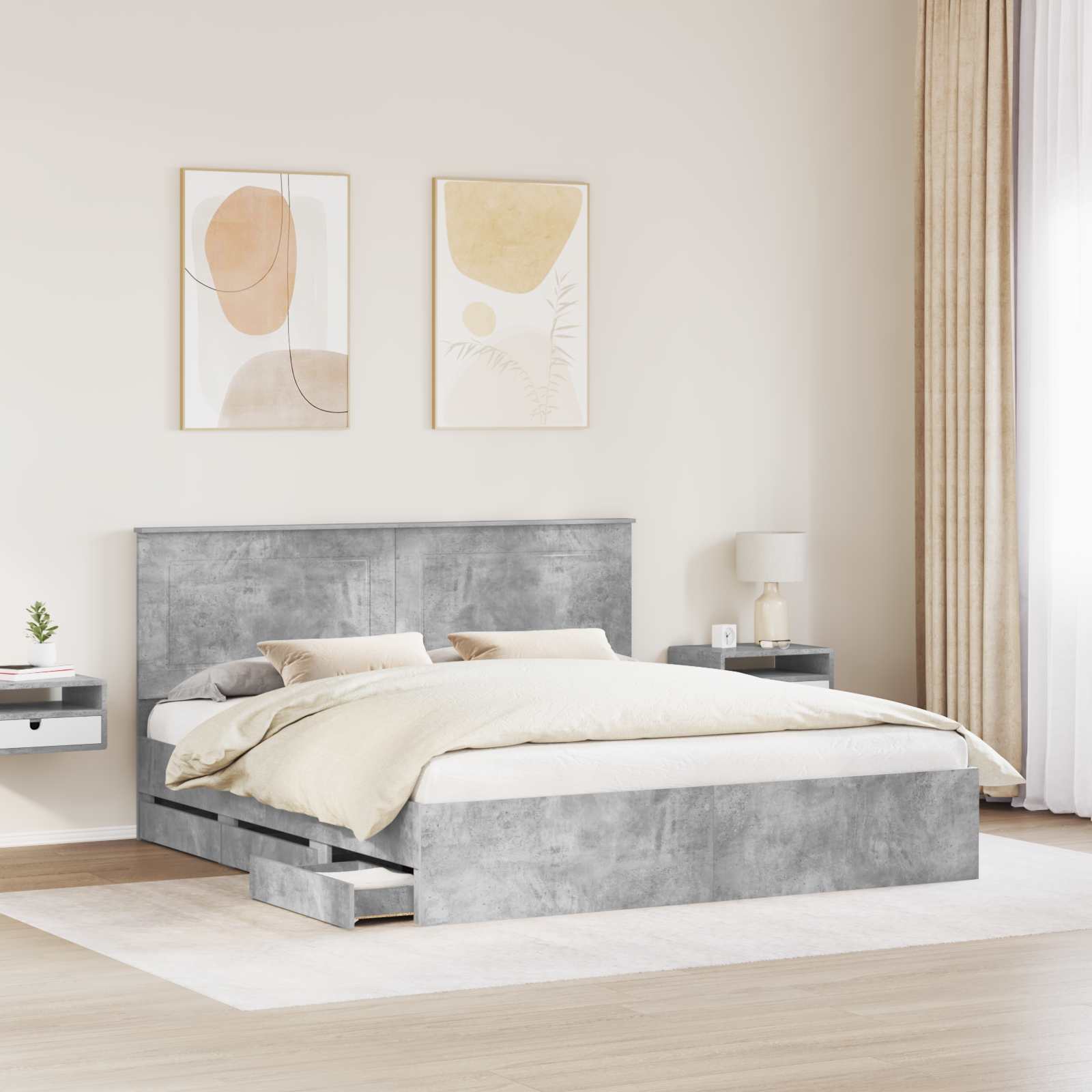 Cadre de lit Gris béton 180 x 200 cm Bois Ingénierie - XIOS