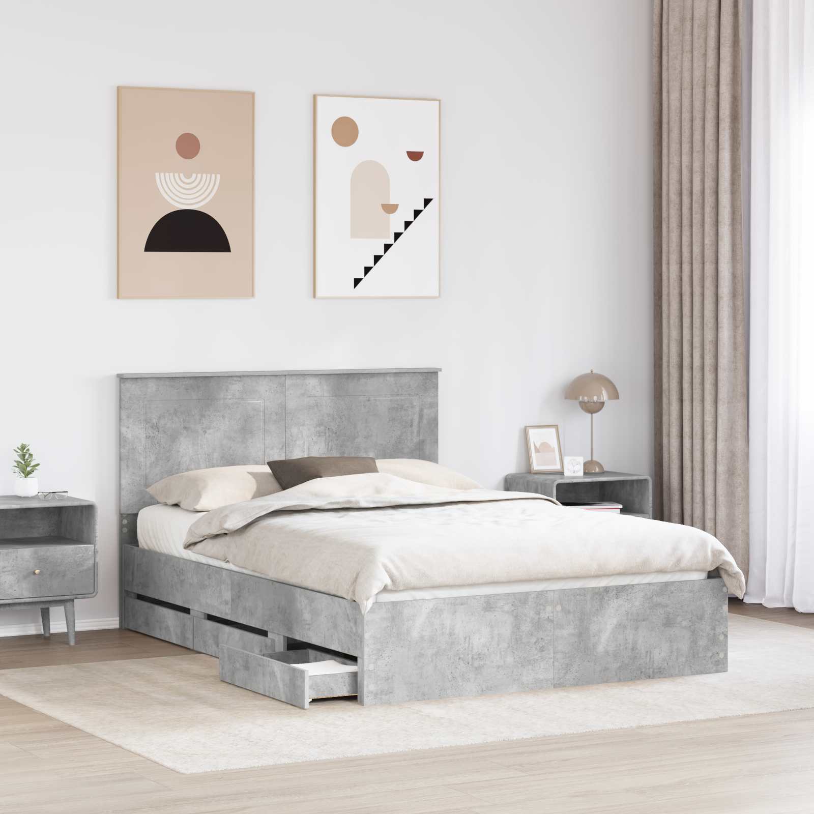 Cadre de lit Gris béton 150 x 200 cm Bois Ingénierie - XIOS