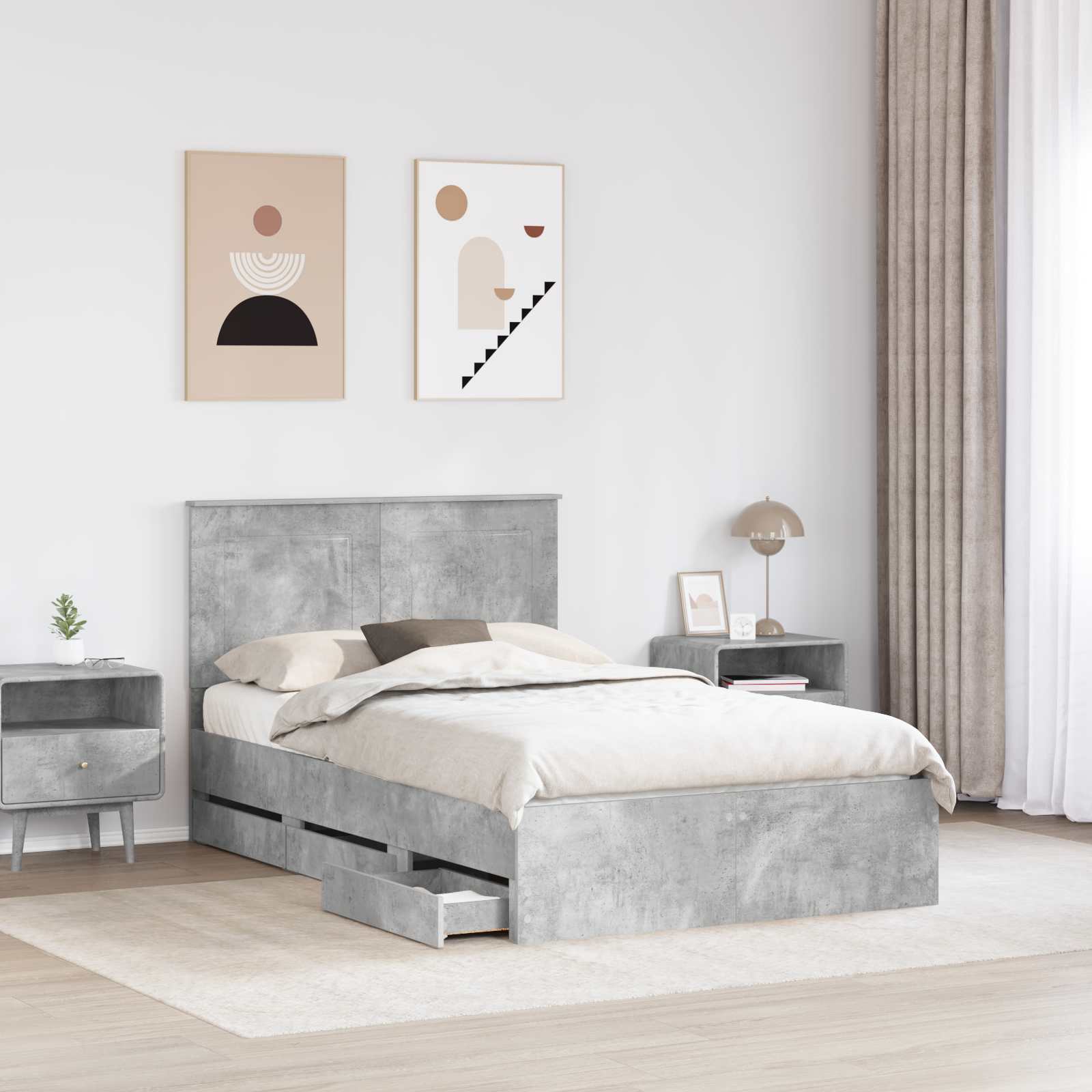 Cadre de lit Gris béton 135 x 190 cm Bois Ingénierie - XIOS