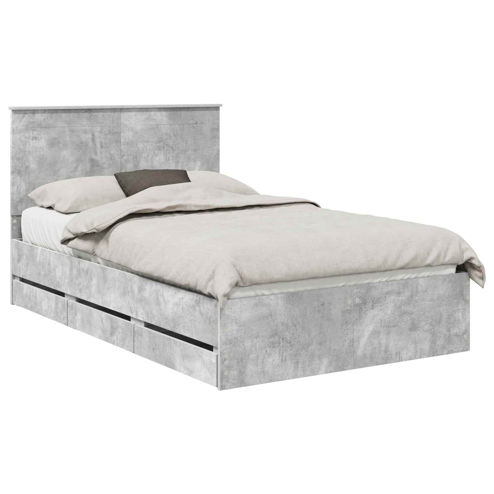 Cadre de lit Gris béton 135 x 190 cm Bois Ingénierie - XIOS