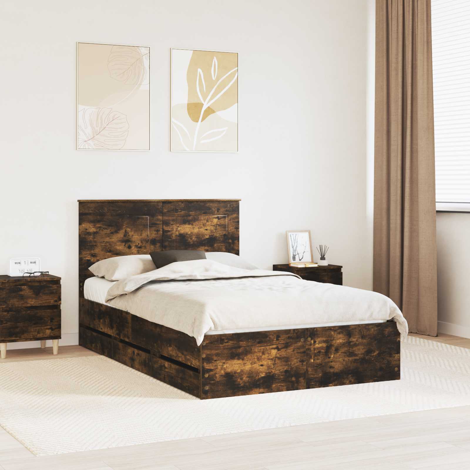 Cadre de lit Chêne fumé 135 x 190 cm Bois Ingénierie - XIOS