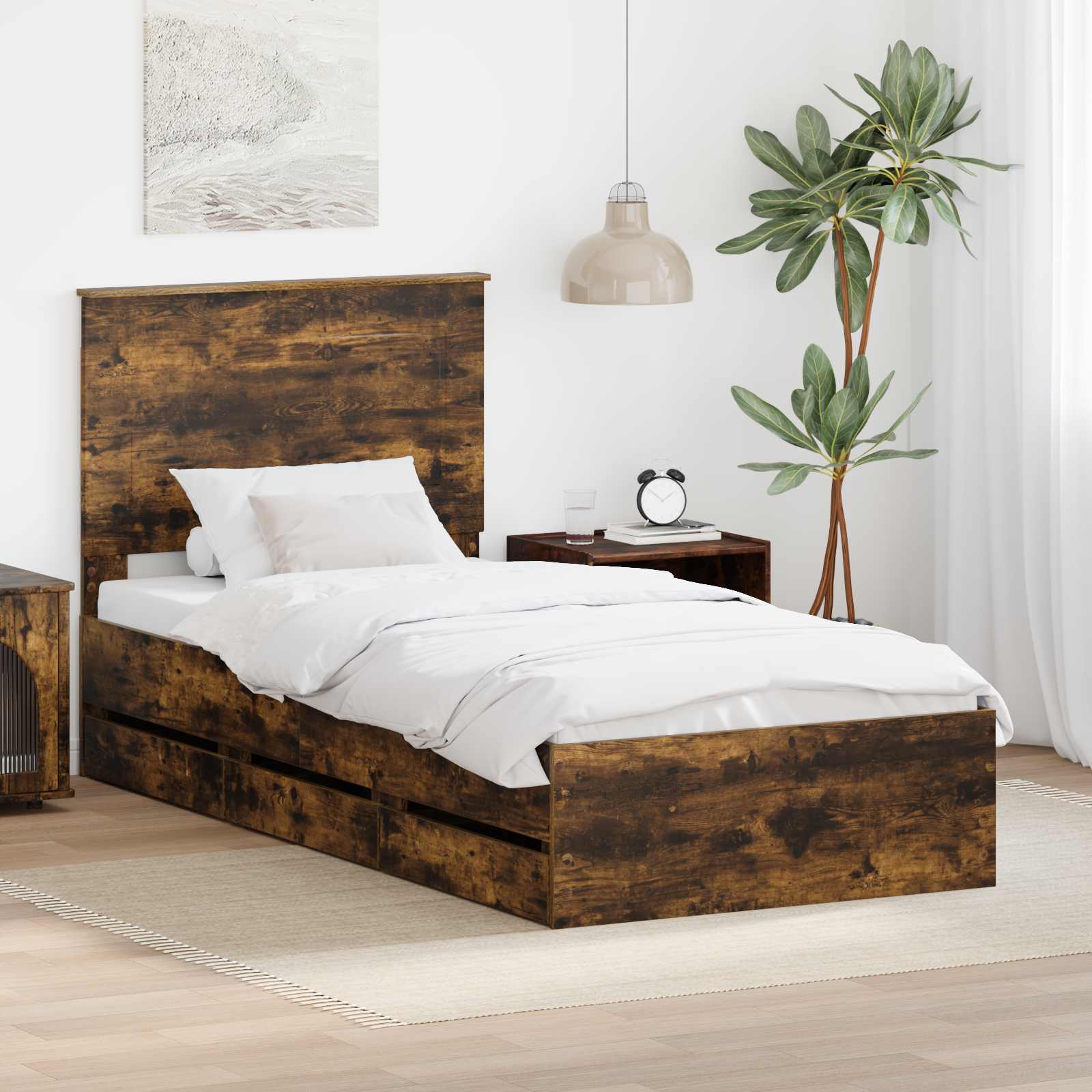Cadre de lit avec tiroir Chêne fumé 90 x 200 cm Bois Ingénierie - XIOS