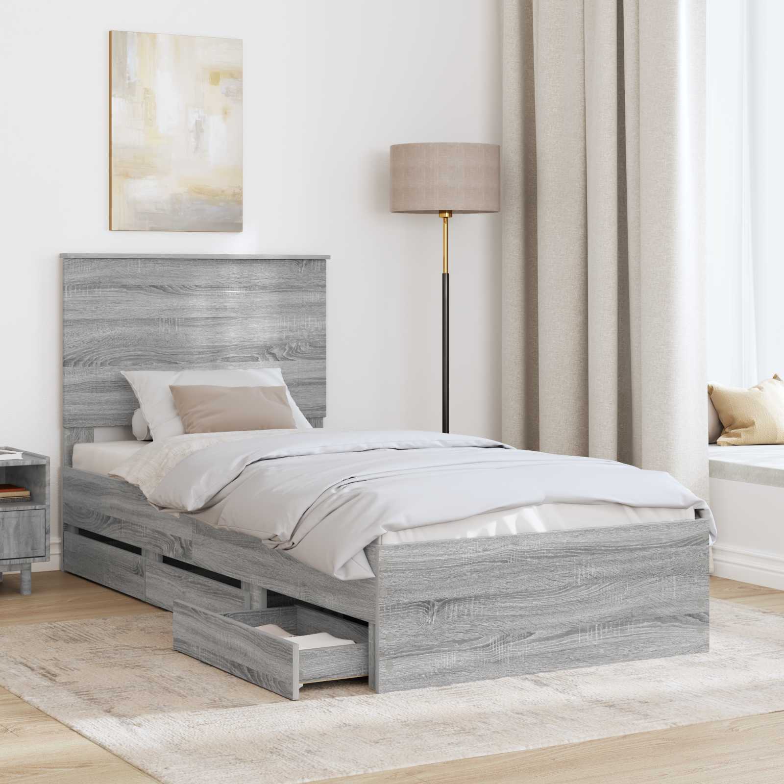 Cadre de lit Gris Sonoma 90 x 200 cm Bois Ingénierie - XIOS
