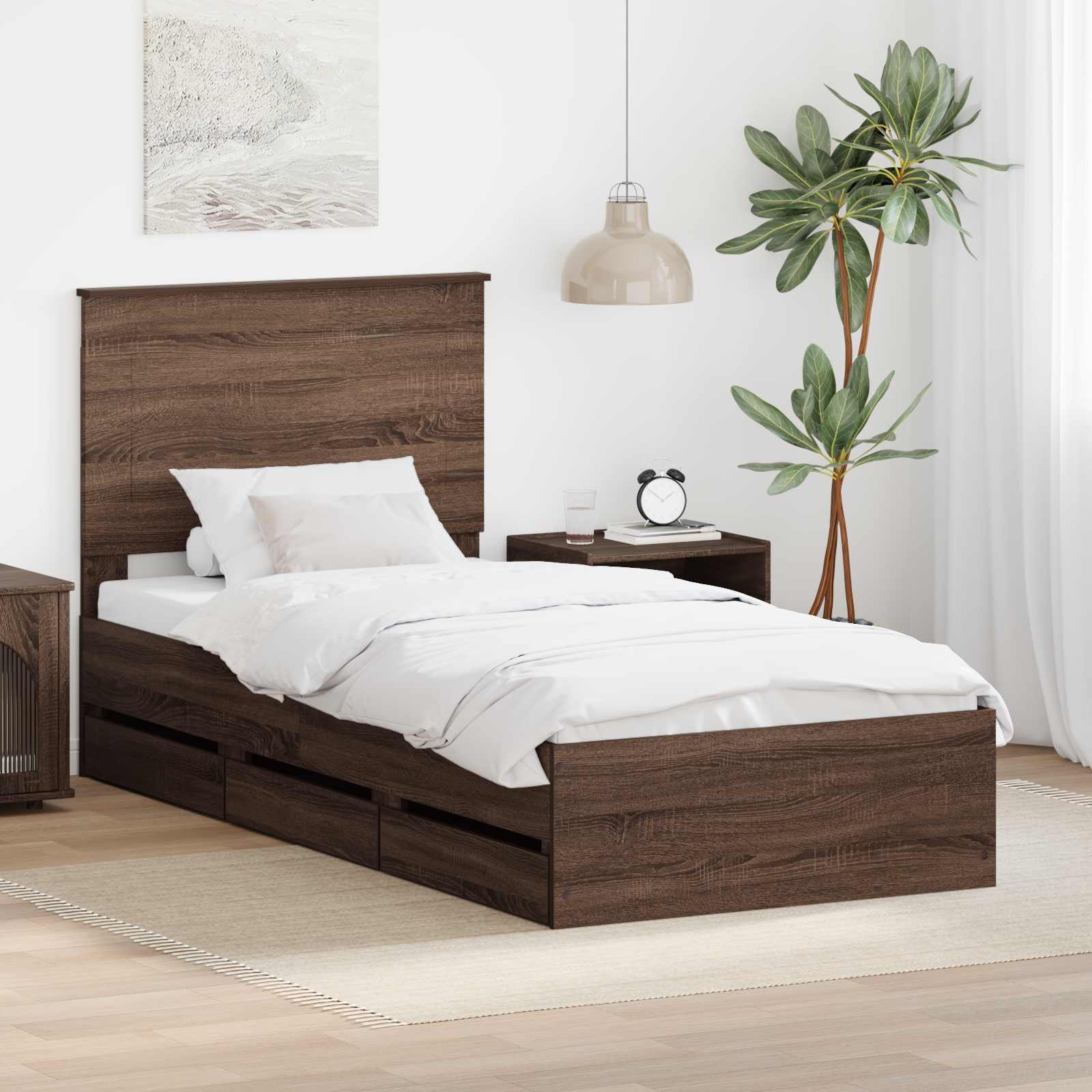 Cadre de lit avec tiroir Chêne brun 90 x 200 cm Bois Ingénierie - XIOS