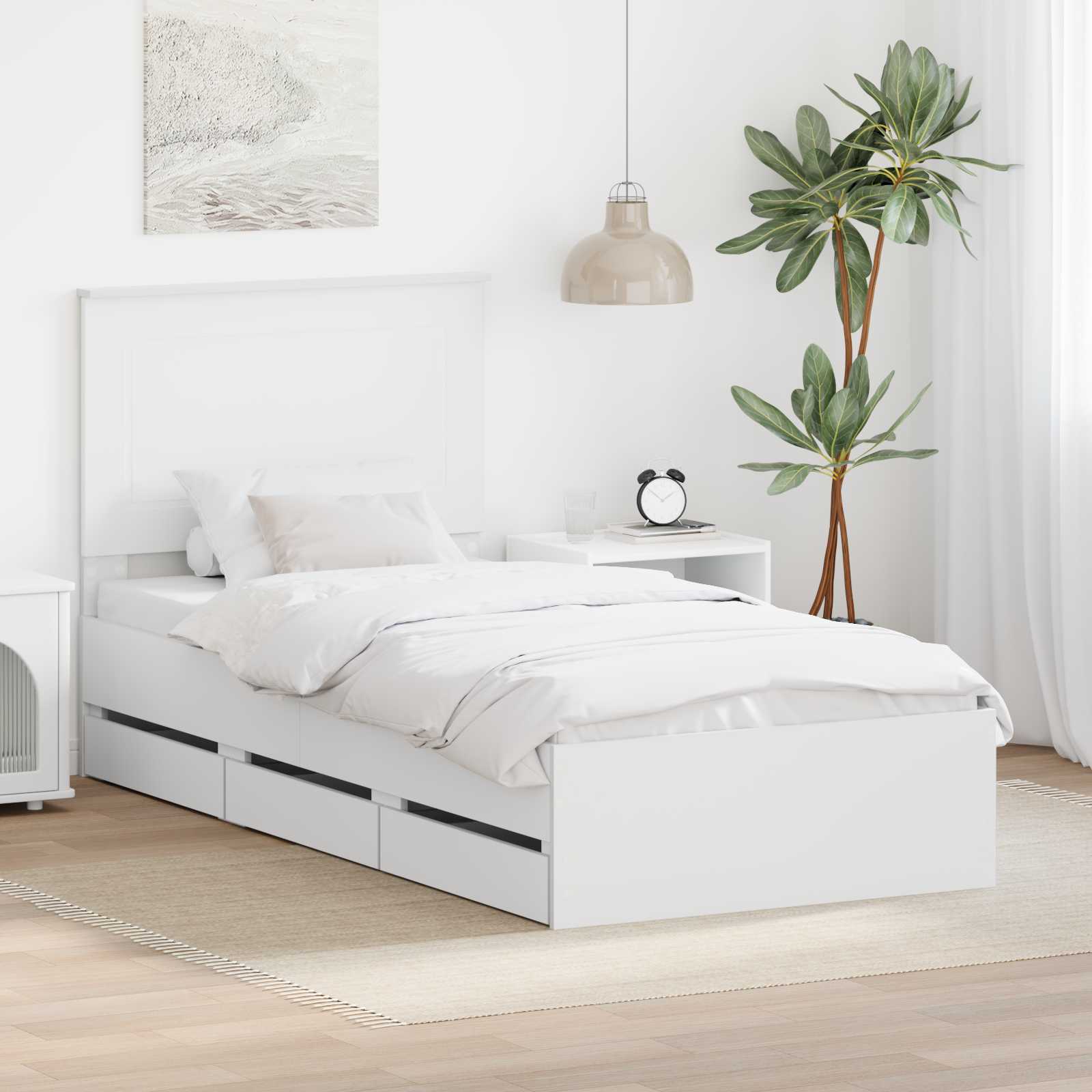 Cadre de lit avec tiroir Blanc 75 x 190 cm Bois Ingénierie - XIOS
