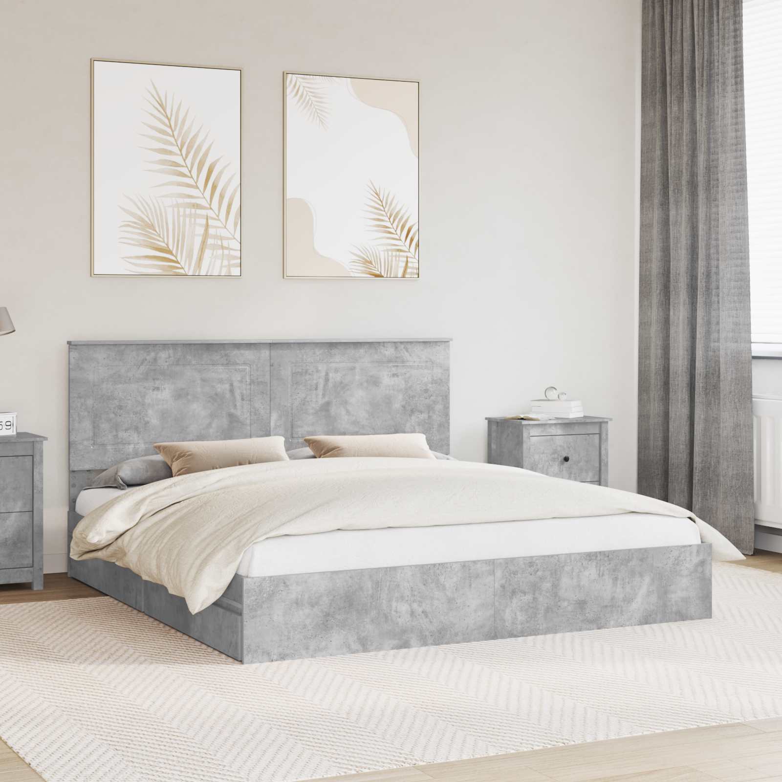 Lit de Rangement Gris béton 200 x 200 cm Bois d'ingénierie - XIOS