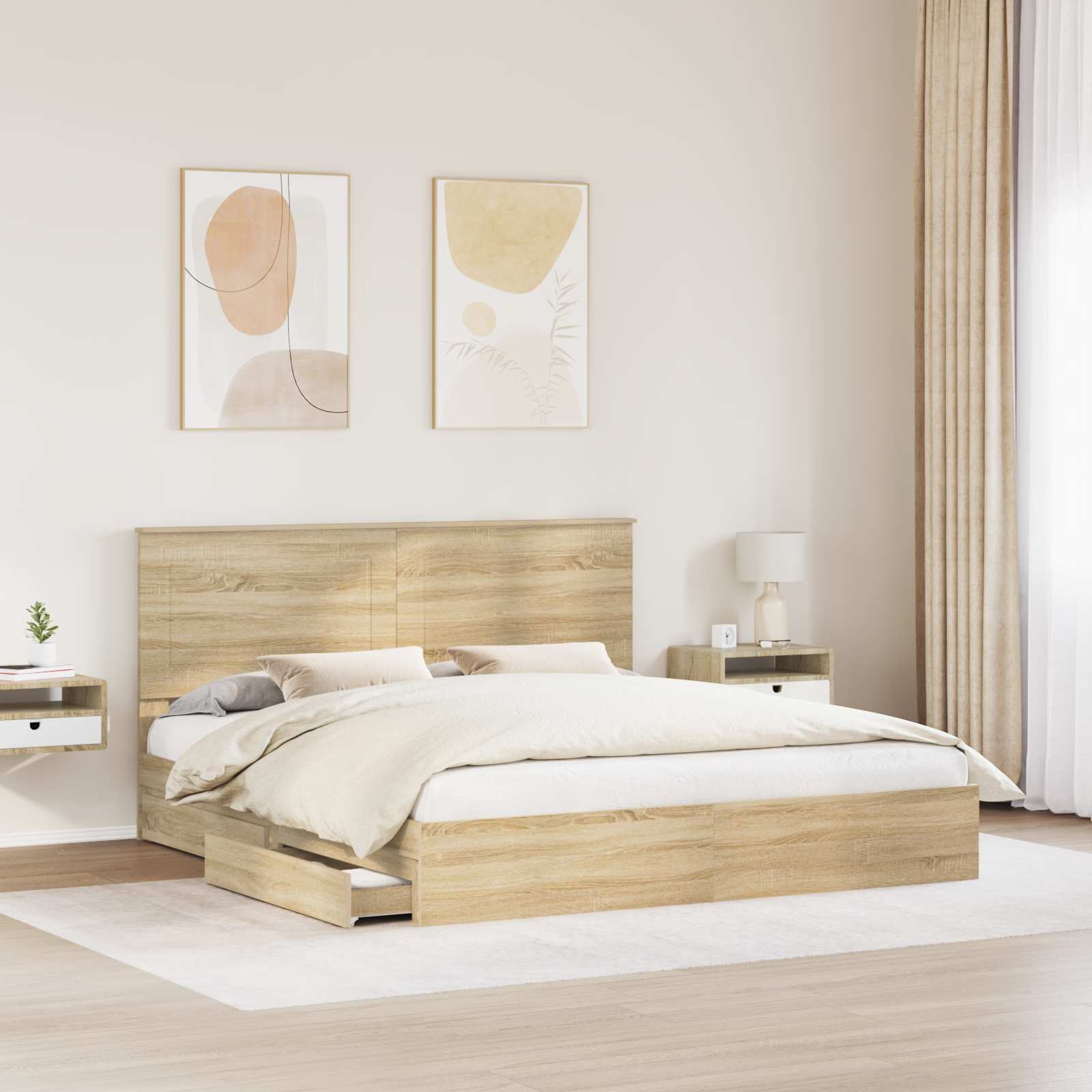 Lit de Rangement Chêne Sonoma 180 x 200 cm Bois d'ingénierie - XIOS