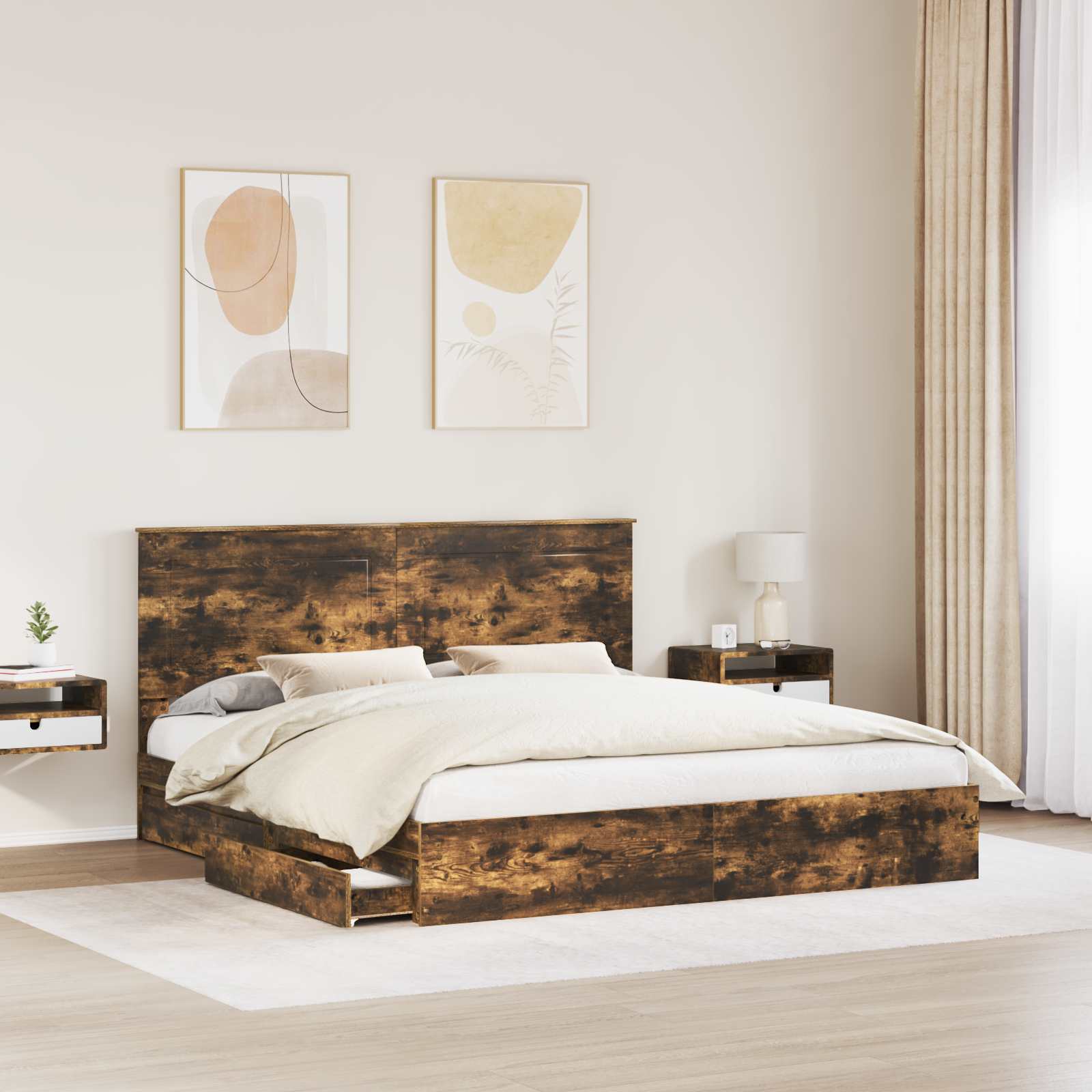 Lit de Rangement Chêne fumé 180 x 200 cm Bois d'ingénierie - XIOS