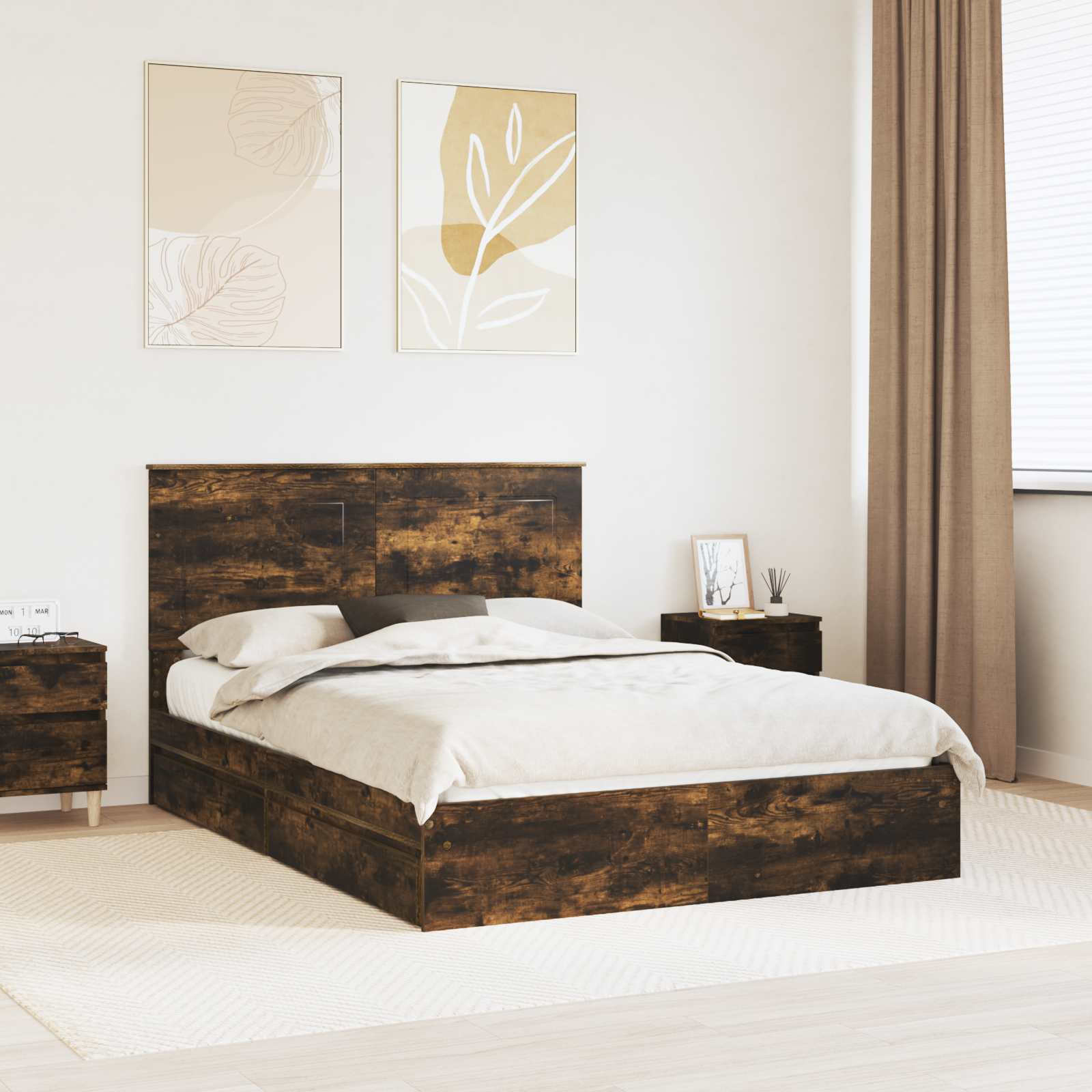 Lit de Rangement Chêne fumé 160 x 200 cm Bois d'ingénierie - XIOS