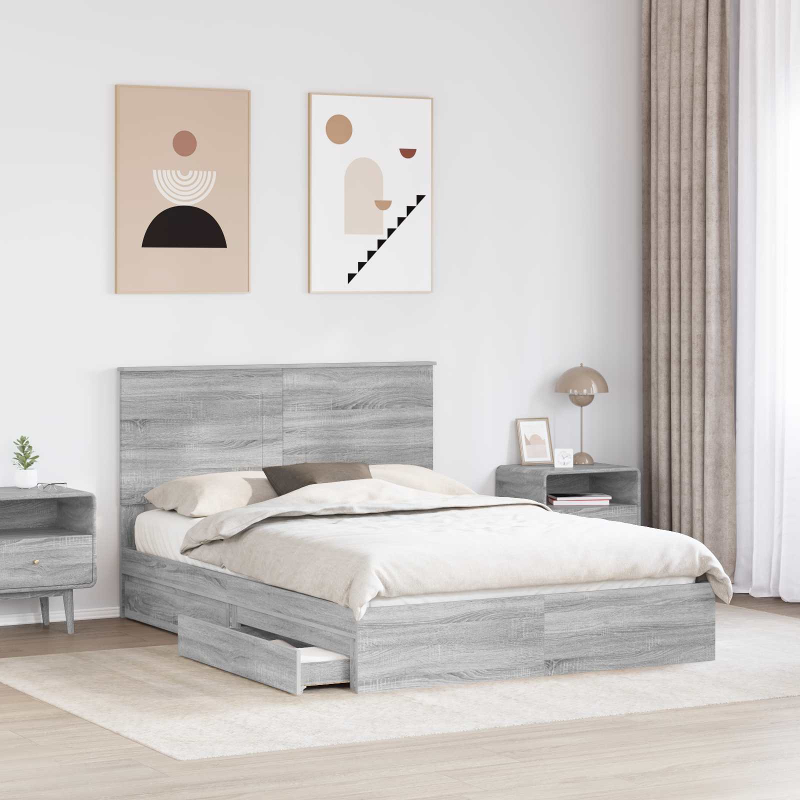 Lit de Rangement Gris Sonoma 150 x 200 cm Bois d'ingénierie - XIOS