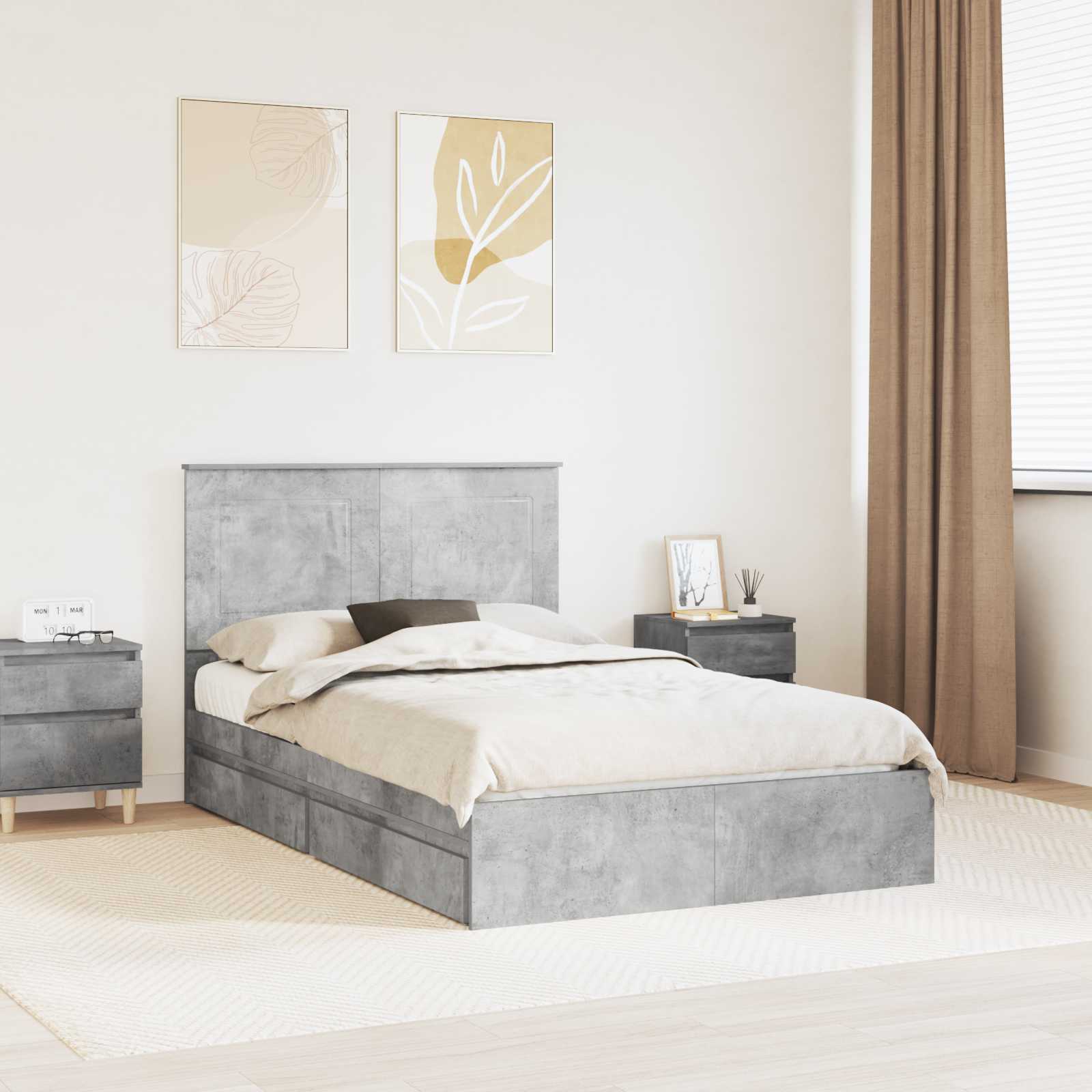 Lit de Rangement Gris béton 135 x 190 cm Bois d'ingénierie - XIOS