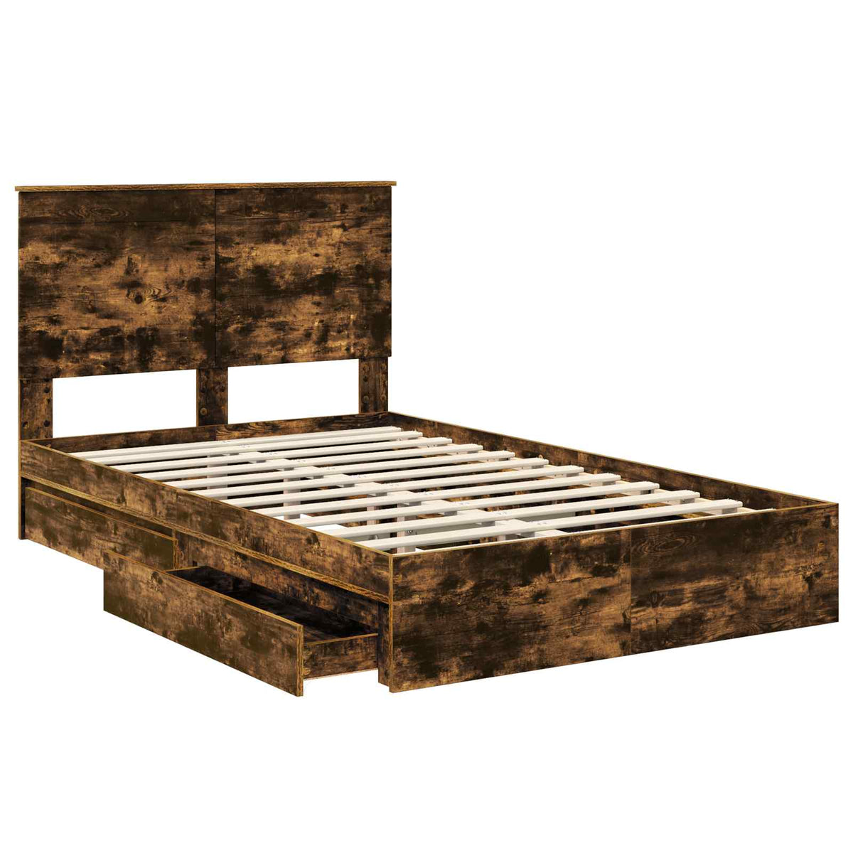 Lit de Rangement Chêne fumé 135 x 190 cm Bois d'ingénierie