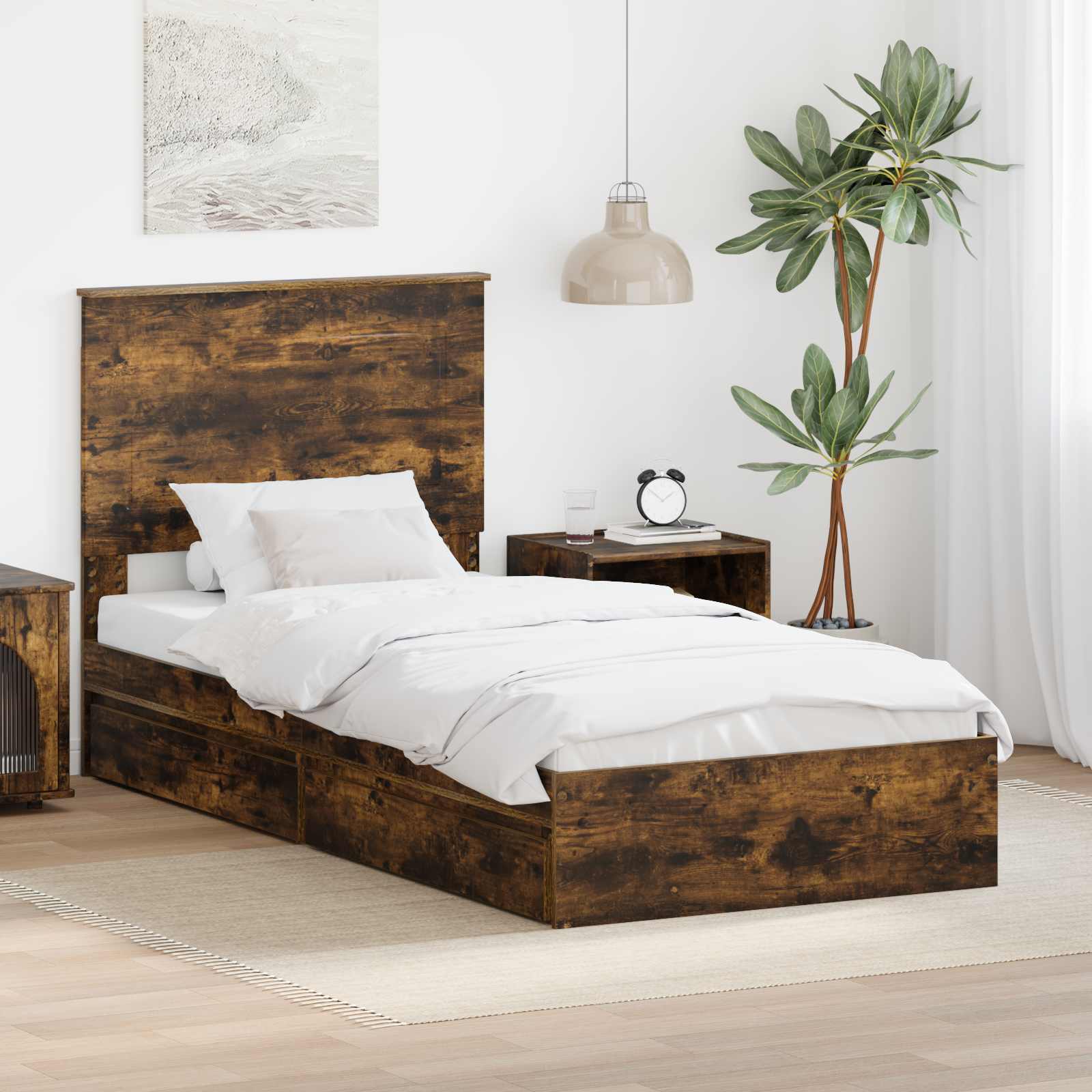 Lit de Rangement Chêne fumé 90 x 200 cm Bois d'ingénierie - XIOS