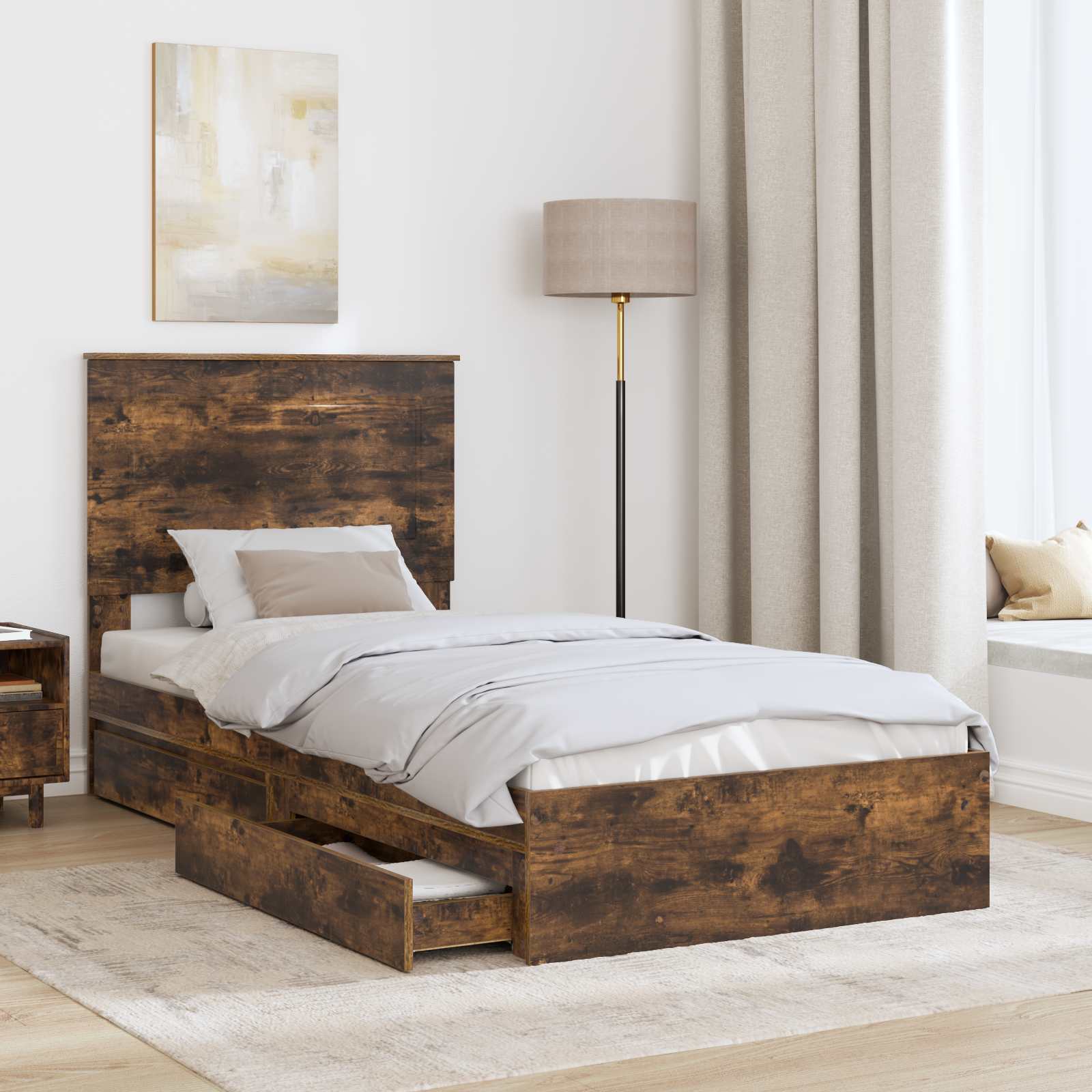 Lit de Rangement Chêne fumé 90 x 200 cm Bois d'ingénierie - XIOS