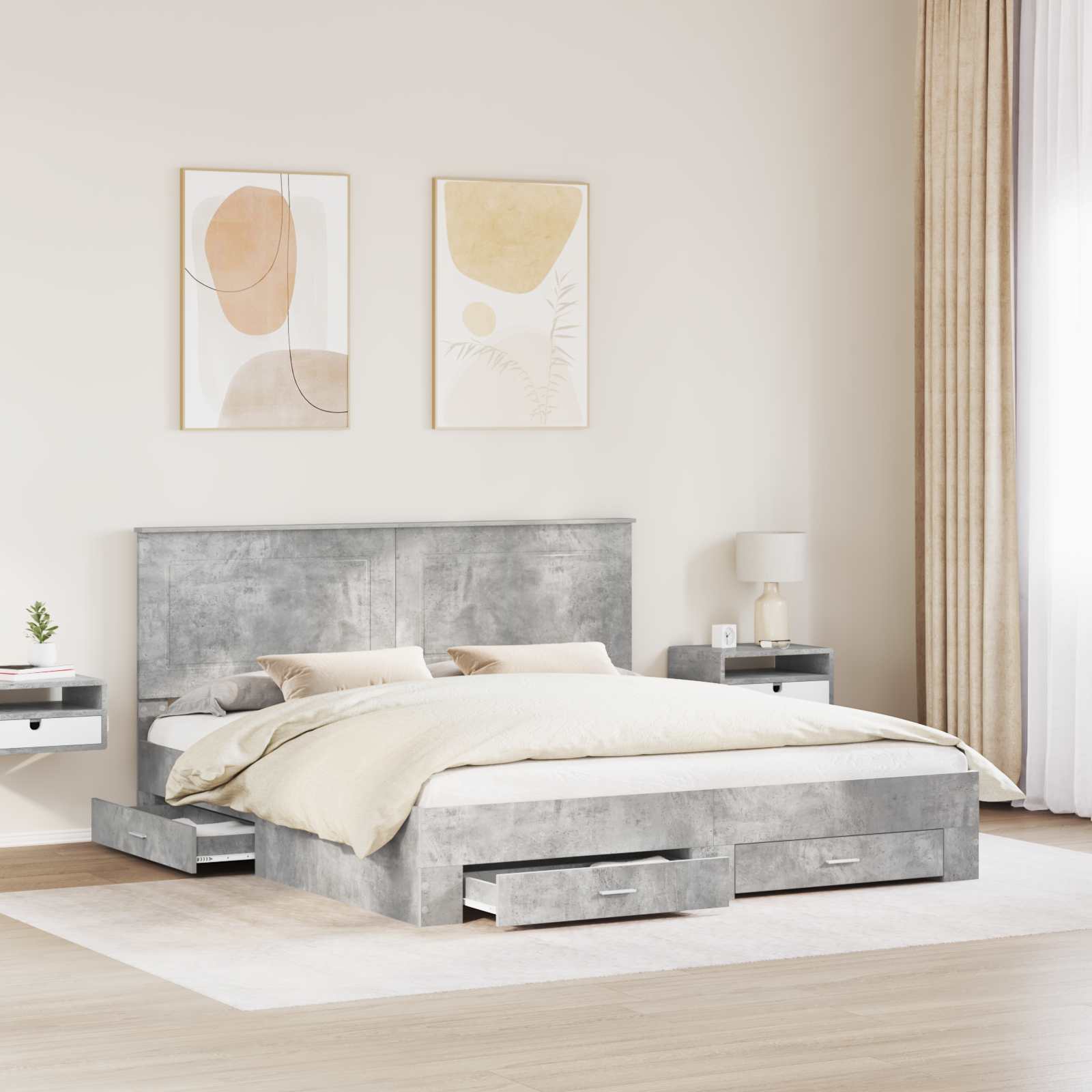 Cadre de lit Gris béton 200 x 200 cm Bois d'ingénierie - XIOS