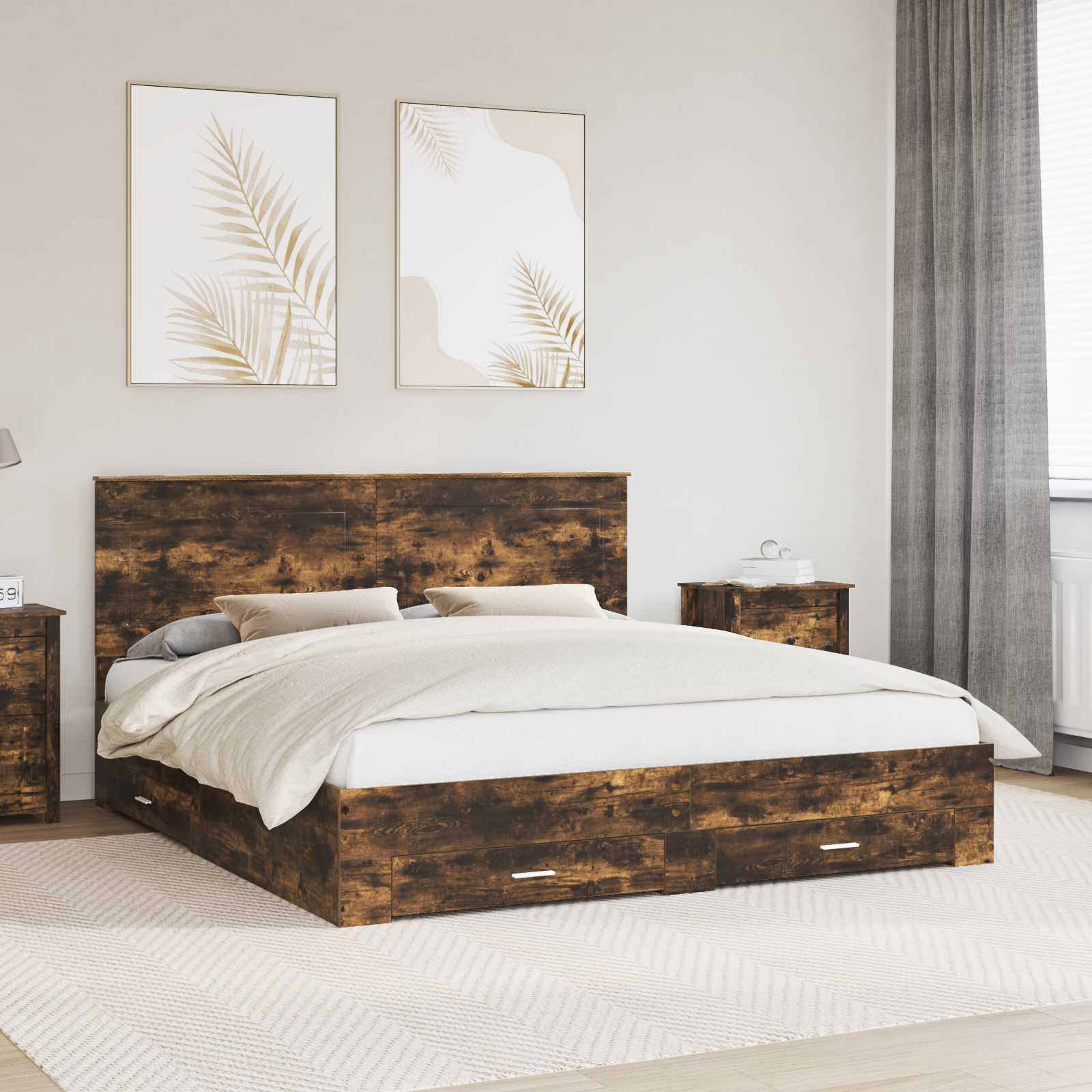 Cadre de lit Chêne fumé 200 x 200 cm Bois d'ingénierie - XIOS