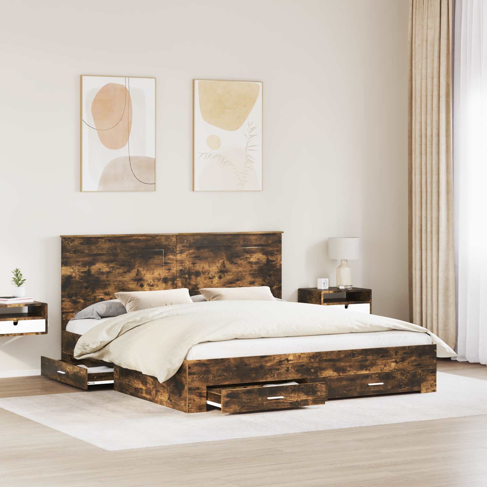 Cadre de lit Chêne fumé 200 x 200 cm Bois d'ingénierie - XIOS