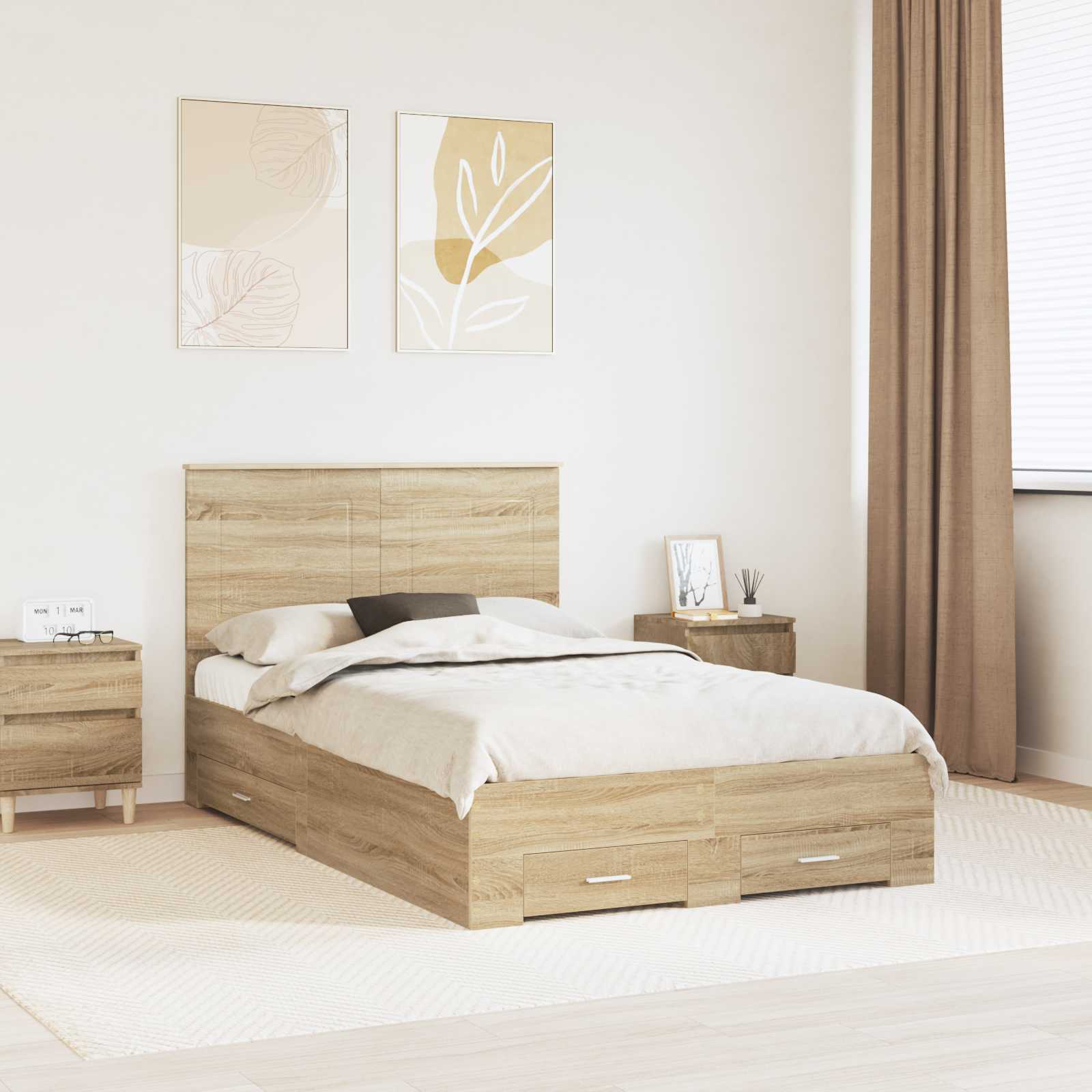Cadre de lit Chêne Sonoma 135 x 190 cm Bois d'ingénierie - XIOS