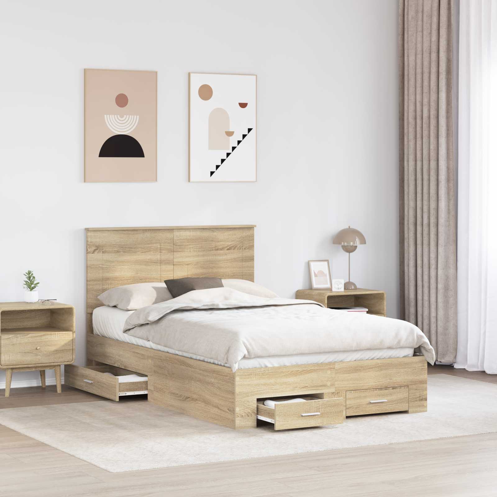 Cadre de lit Chêne Sonoma 135 x 190 cm Bois d'ingénierie - XIOS