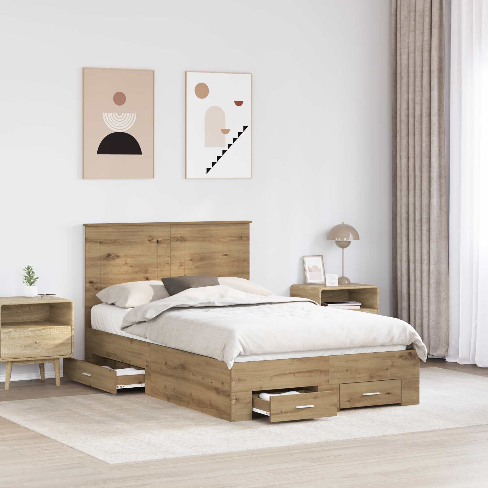 Cadre de lit Chêne artisanal 120 x 190 cm Bois d'ingénierie - XIOS