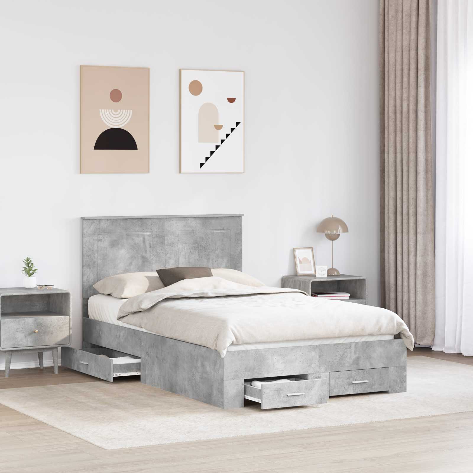 Cadre de lit Gris béton 120 x 200 cm Bois d'ingénierie - XIOS