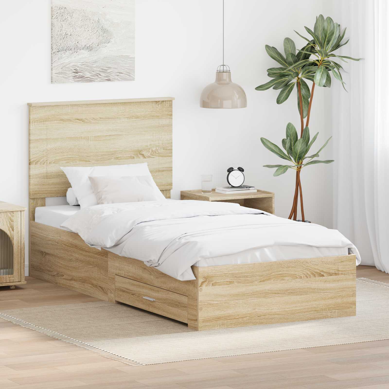 Cadre de lit Chêne Fumé et Argent 75 x 190 cm Bois d'ingénierie - XIOS