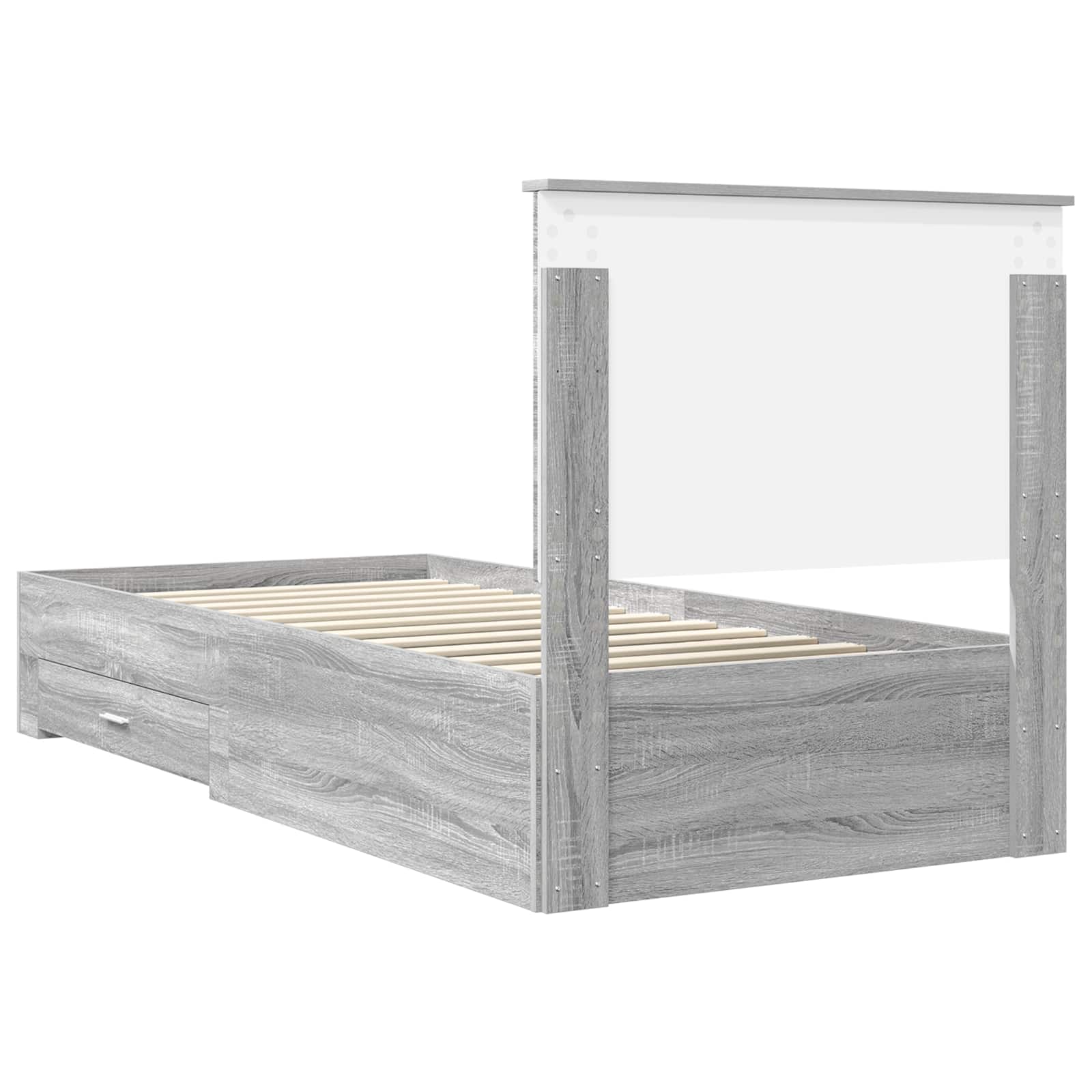 Cadre de lit avec tiroir Sonoma Gris et Argent 75 x 190 cm