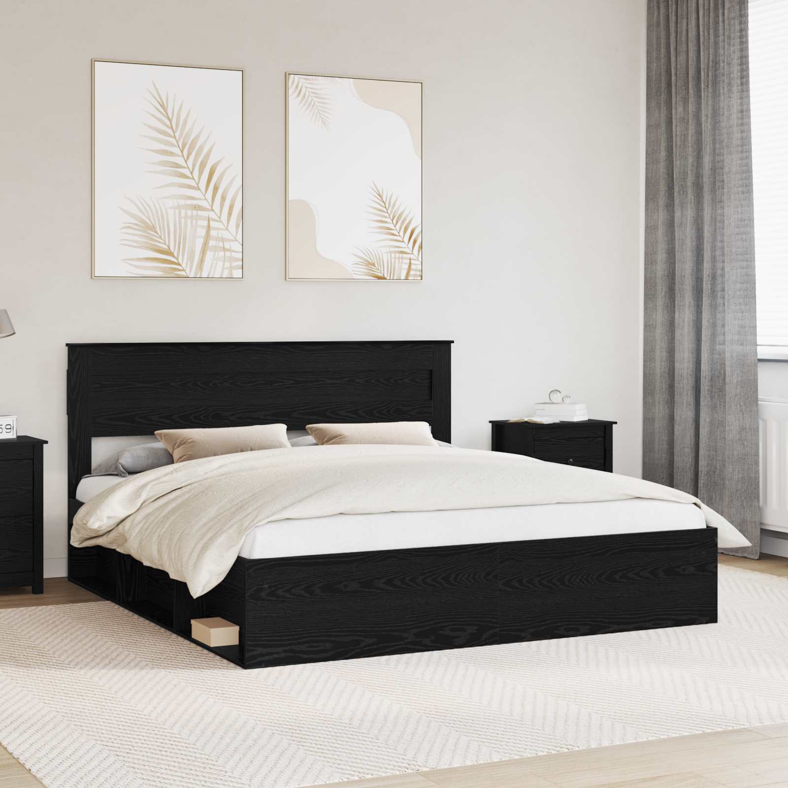 Cadre de lit avec stockage Noir 200 x 200 cm Bois de pin massif - XIOS