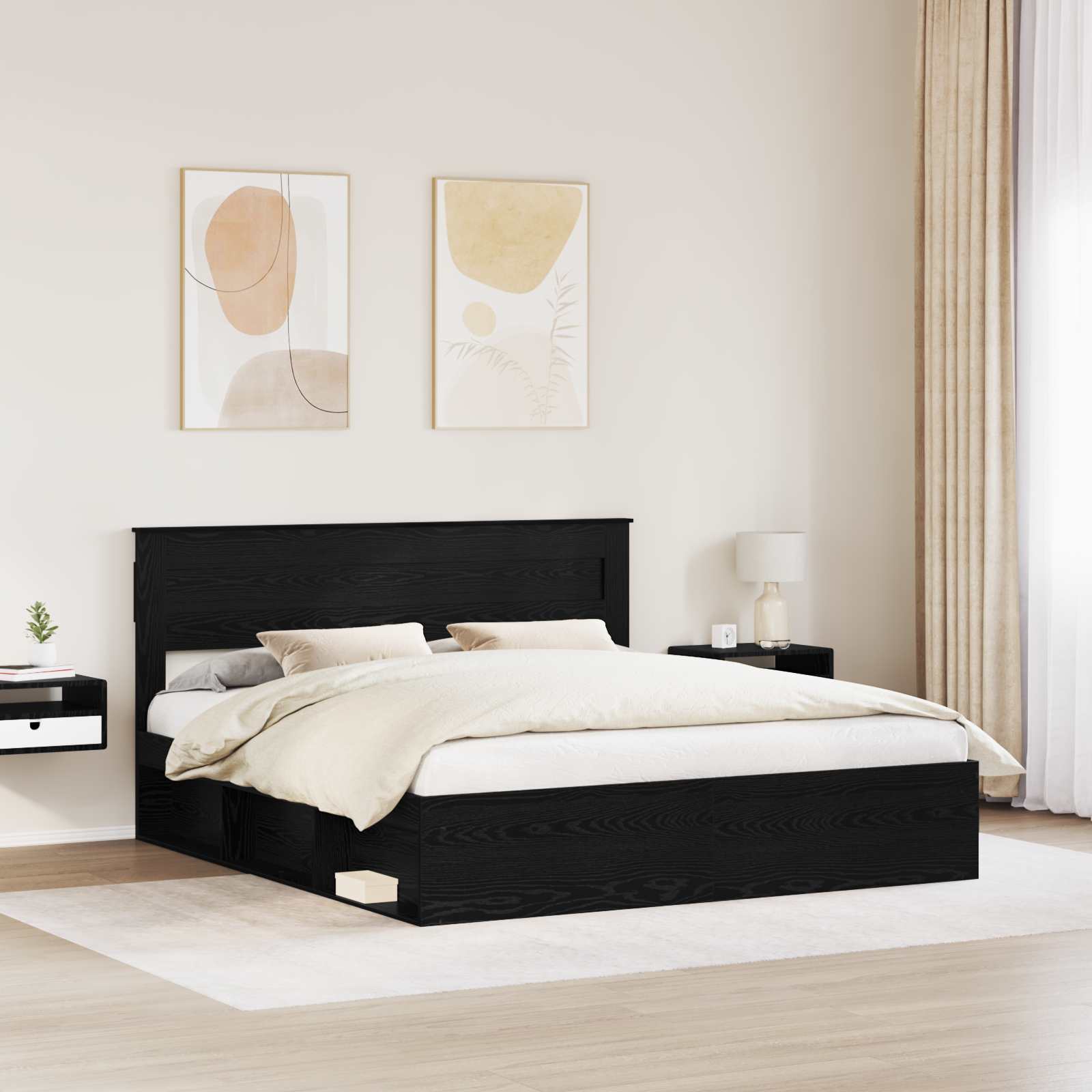 Cadre de lit avec stockage Noir 200 x 200 cm Bois de pin massif - XIOS