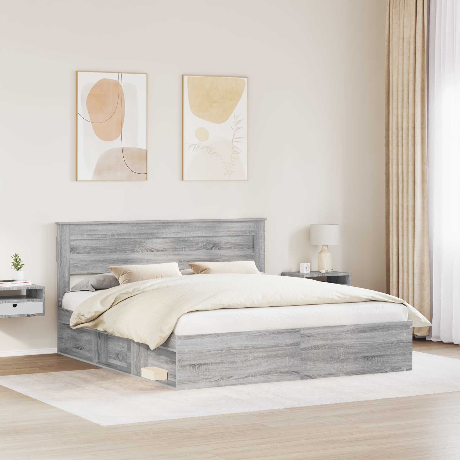 Cadre de lit Gris Sonoma 200 x 200 cm Bois de pin massif