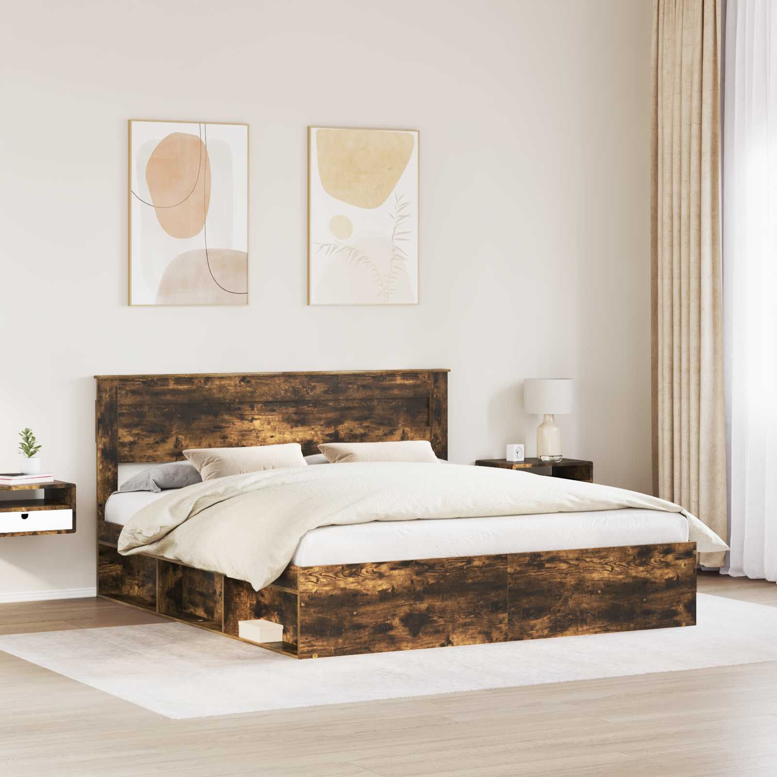 Cadre de lit Chêne fumé 180 x 200 cm Bois de pin massif
