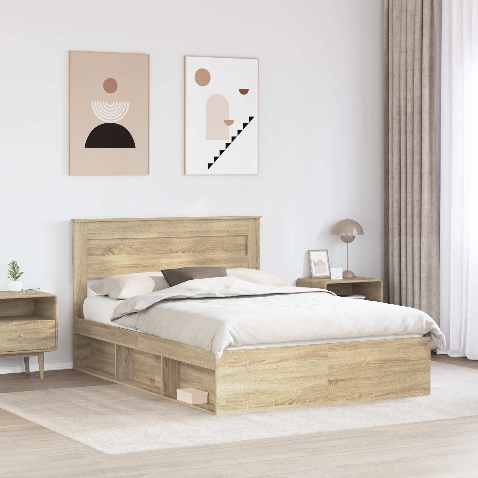 Cadre de lit Chêne Sonoma 150 x 200 cm Bois de pin massif - XIOS