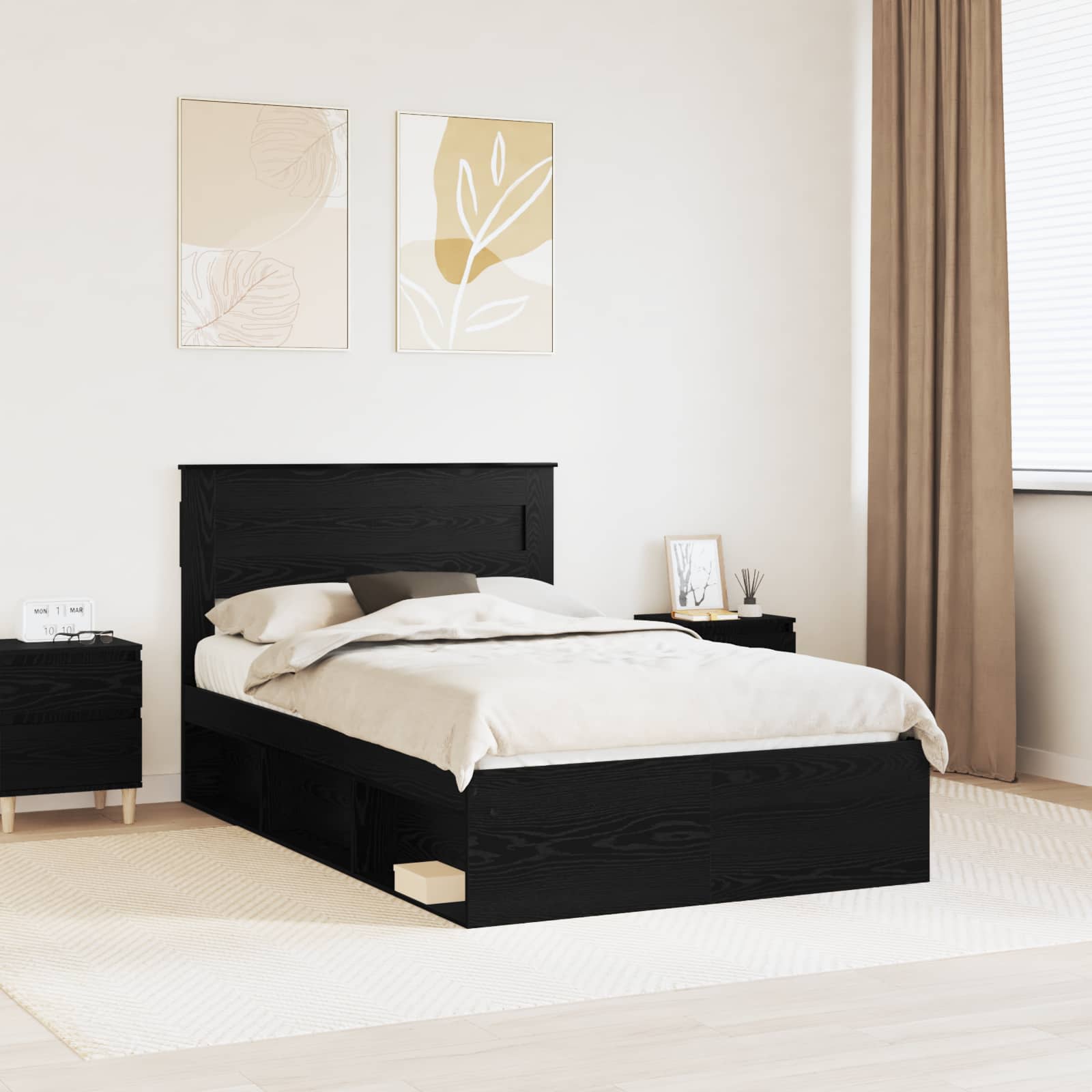 Cadre de lit Uni Noir 135 x 190 cm Bois de pin massif