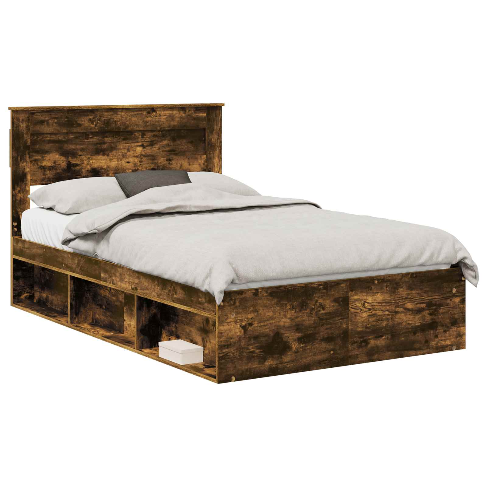 Cadre de lit avec matelas Chêne fumé 135 x 190 cm Pin massif - XIOS