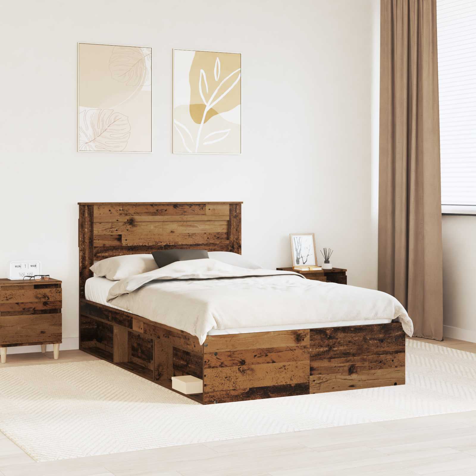 Cadre de lit Uni Bois ancien 135 x 190 cm Bois de pin massif
