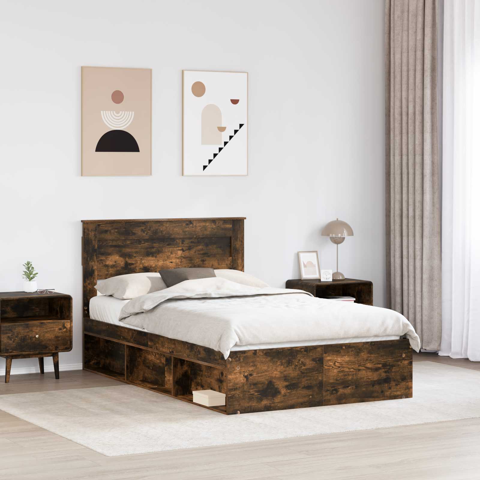 Cadre de lit Chêne fumé 120 x 190 cm Bois de pin massif - XIOS