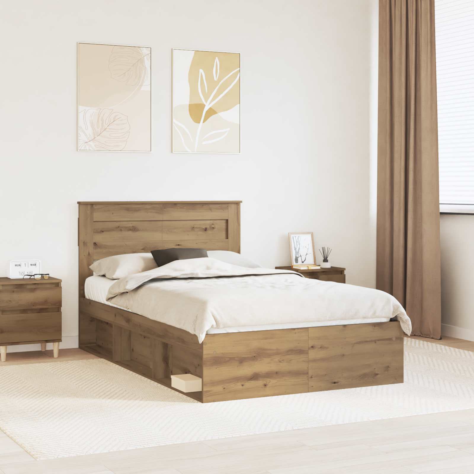 Cadre de lit Chêne artisan 120 x 190 cm Bois de pin massif