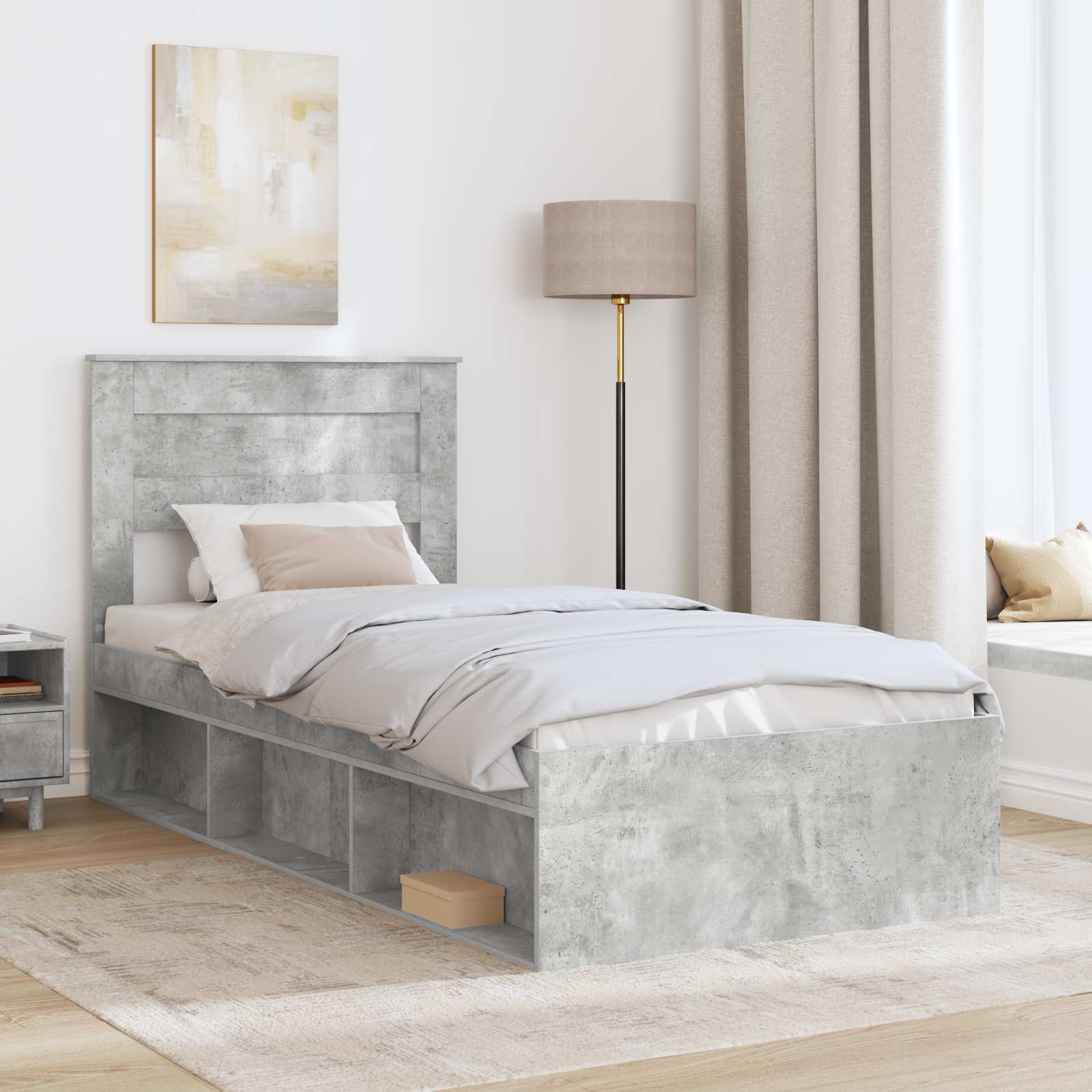 Cadre de lit avec matelas Gris Béton 100 x 200 cm Pin massif - XIOS