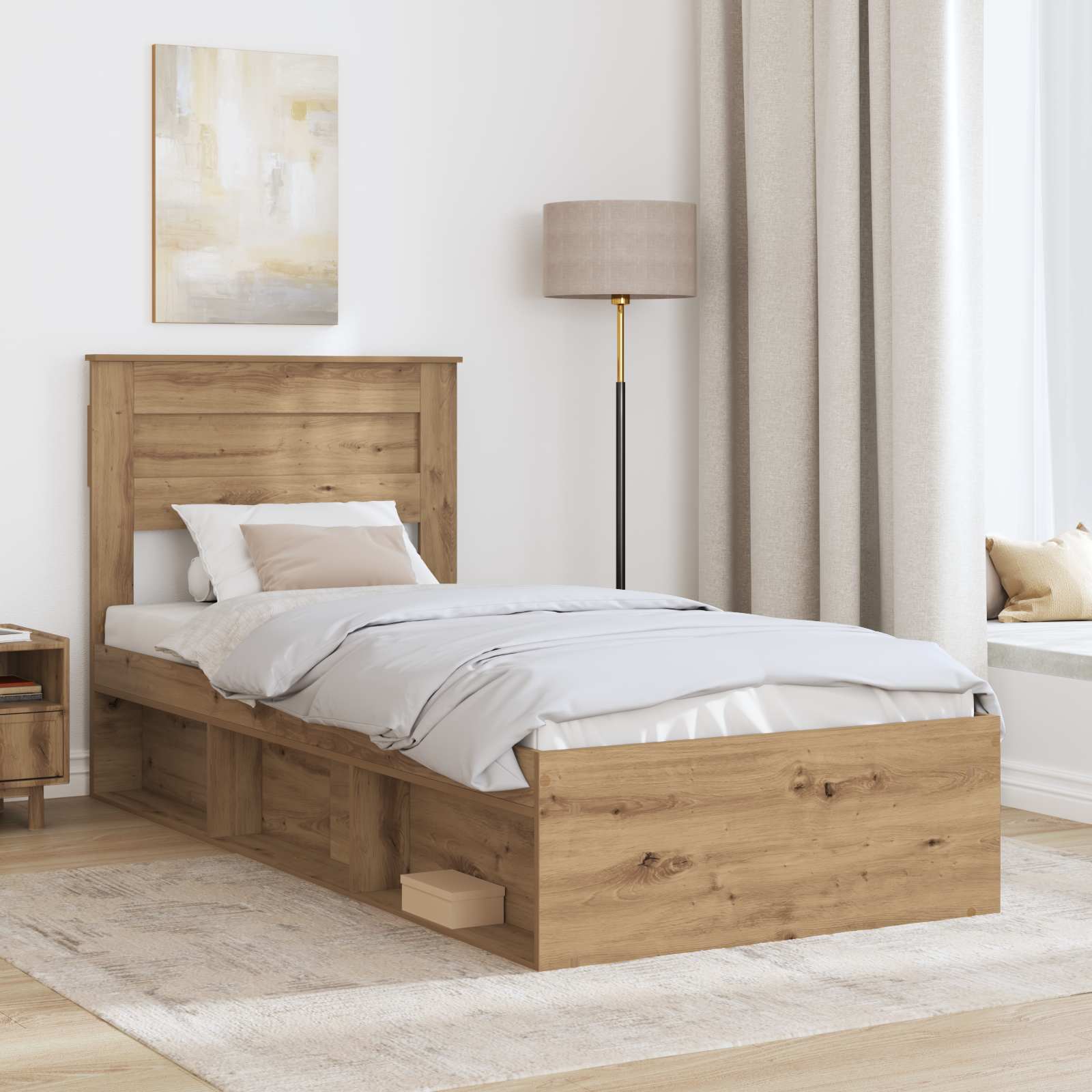 Cadre de lit Chêne artisan 100 x 200 cm Bois de pin massif