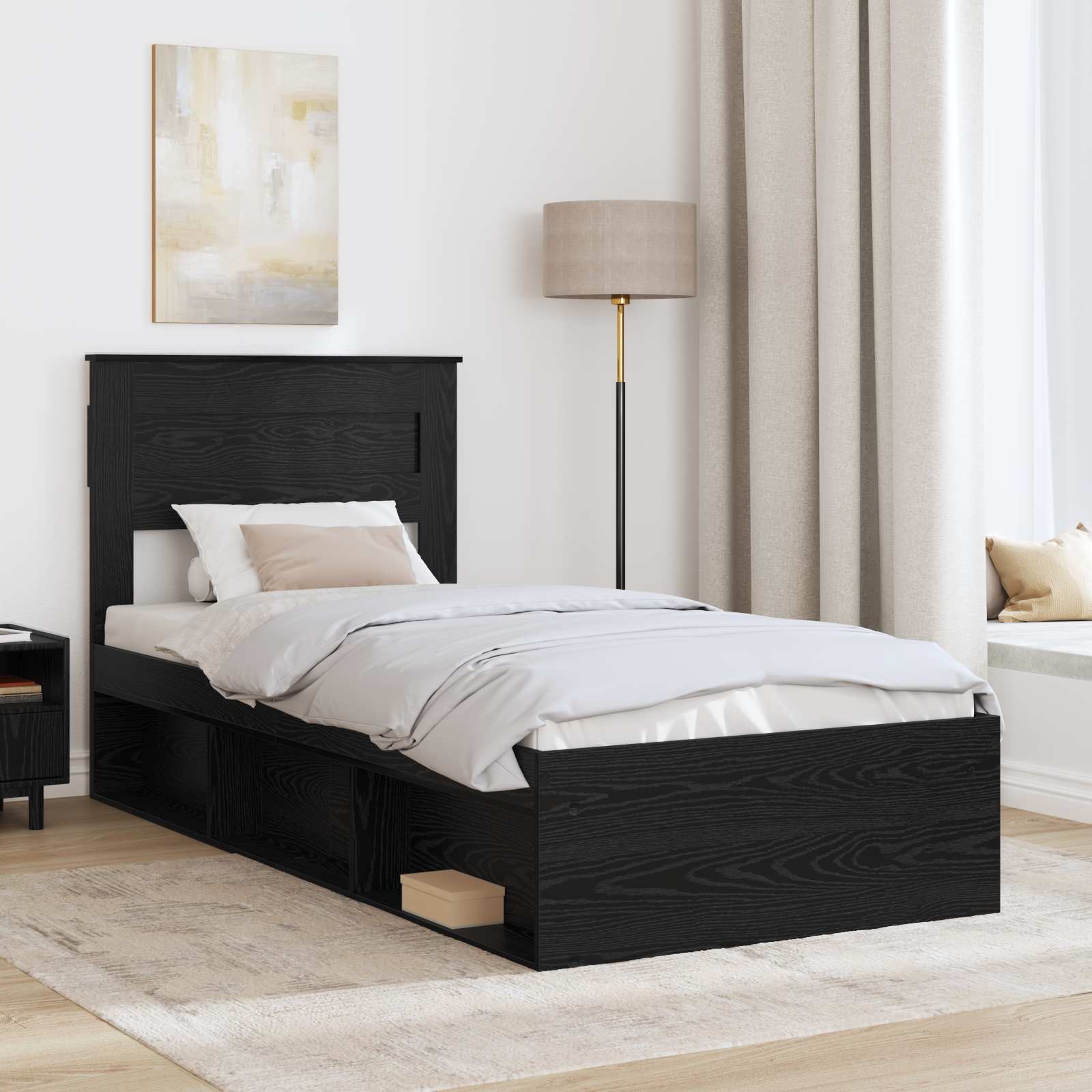 Cadre de lit avec matelas Noir 90 x 190 cm Pin massif - XIOS