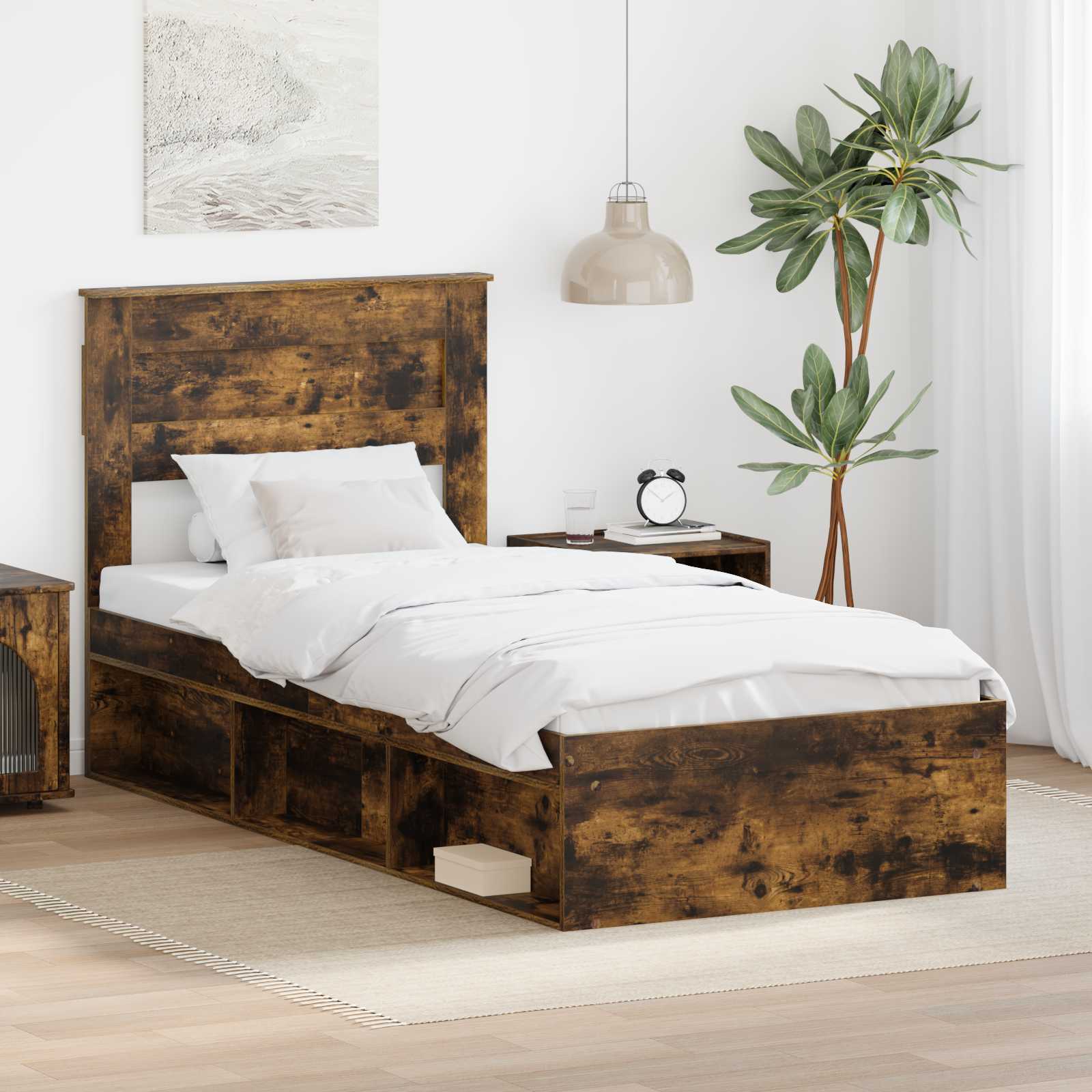Cadre de lit Chêne fumé 90 x 200 cm Bois de pin massif - XIOS