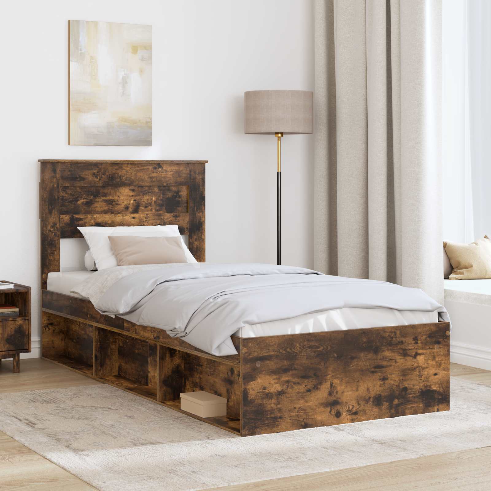 Cadre de lit Chêne fumé 90 x 200 cm Bois de pin massif - XIOS