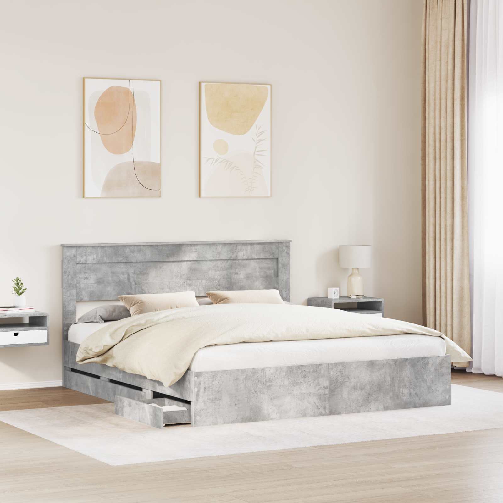 Cadre de lit Gris béton 200 x 200 cm Bois Ingénierie - XIOS